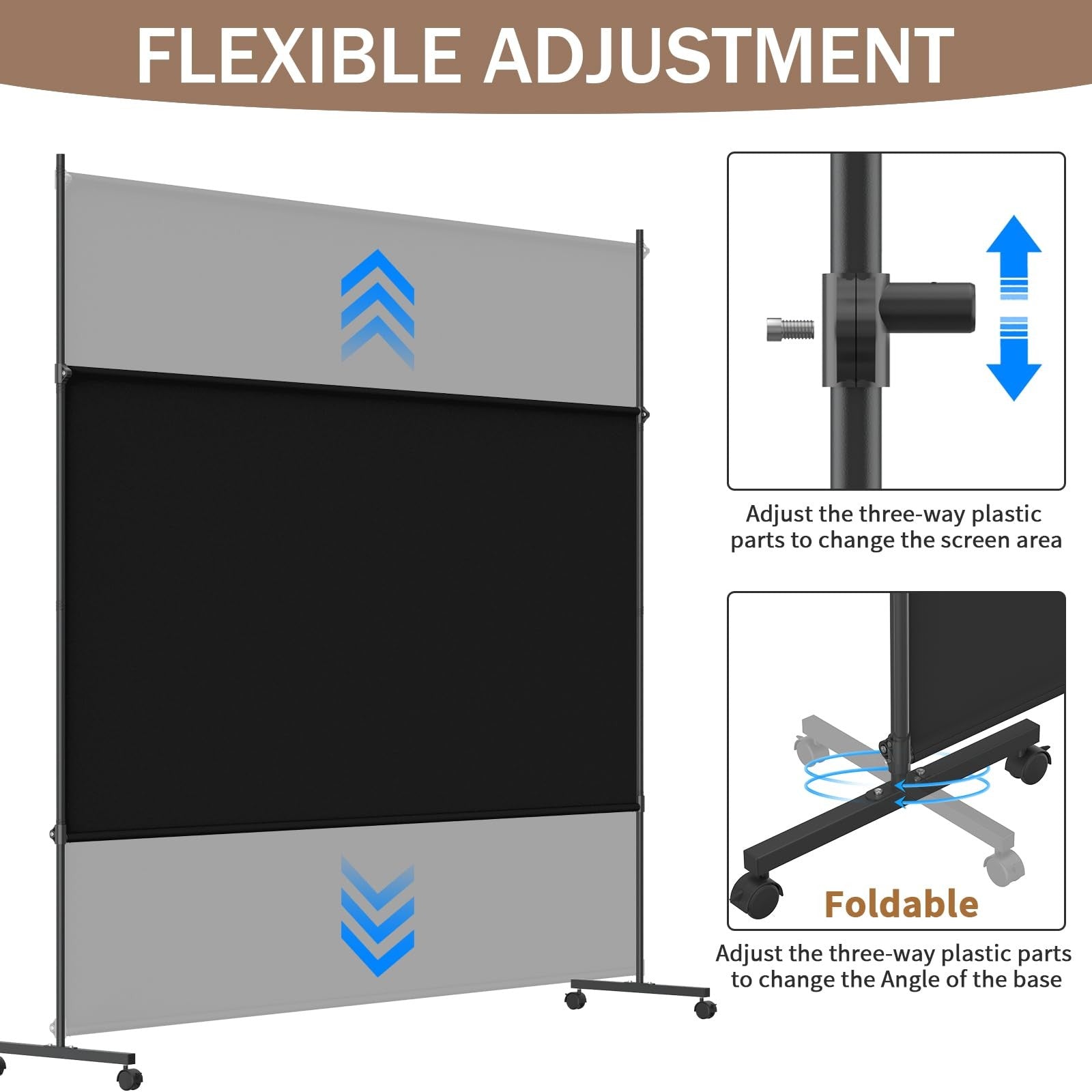 VAMFUTRE black single panel room divider privacy screen with caster wheels, 6ft 6in height, for flexible room separation