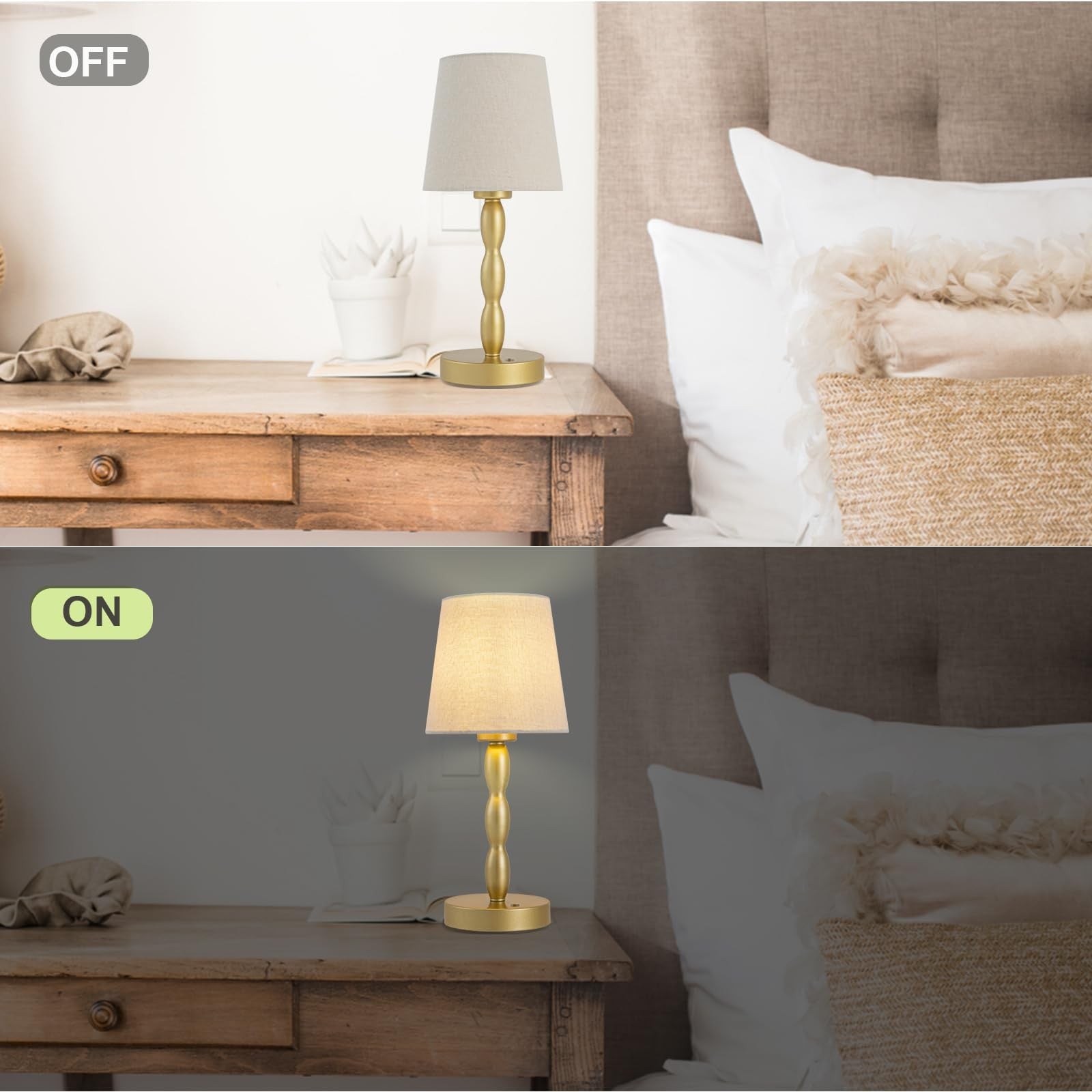 CASTLELIFE portable cordless table lamp with touch control, rechargeable battery, ideal for desk or bedside lighting.