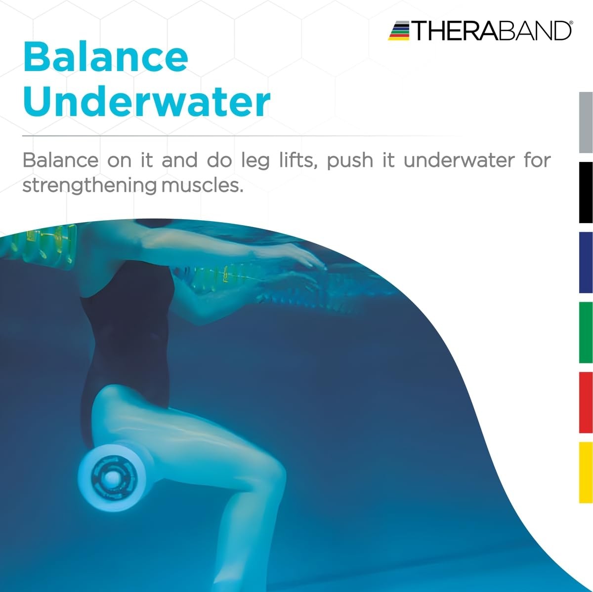 THERABAND Swim Bar with padded grip, used for buoyancy-based swim training and aquatic exercise.