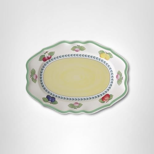 Villeroy & Boch French Garden Fleurence 14.5-inch oval porcelain platter with intricate floral design and elegant shape.