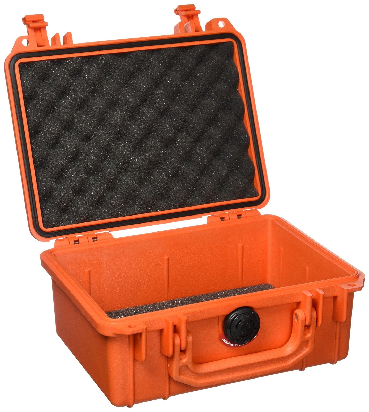 Pelican 1150 Protector Case with foam insert in orange, watertight and durable for secure storage and transport of sensitive items.
