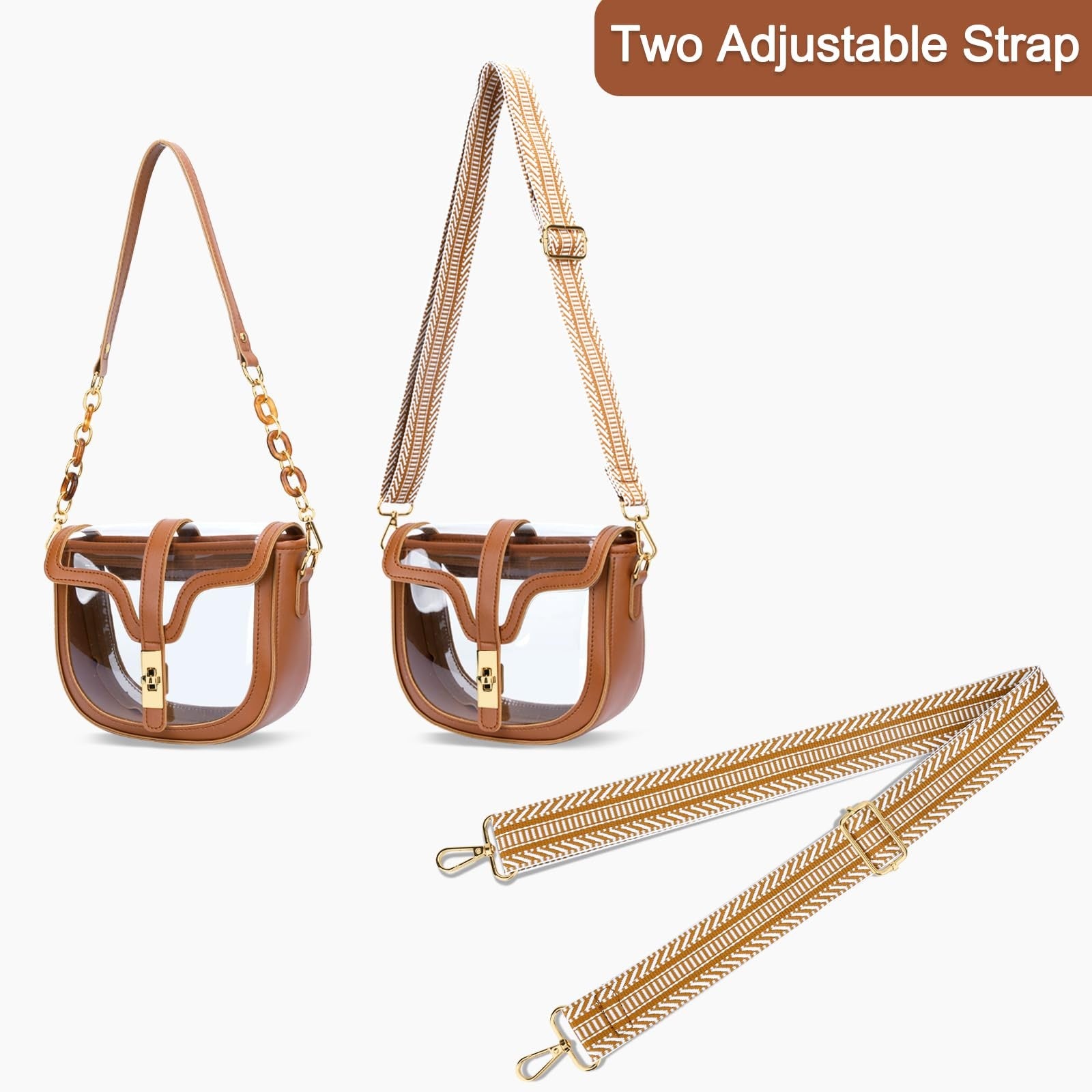 KKXIU clear crossbody bag for women made of vegan leather, stadium approved shoulder purse with transparent design.
