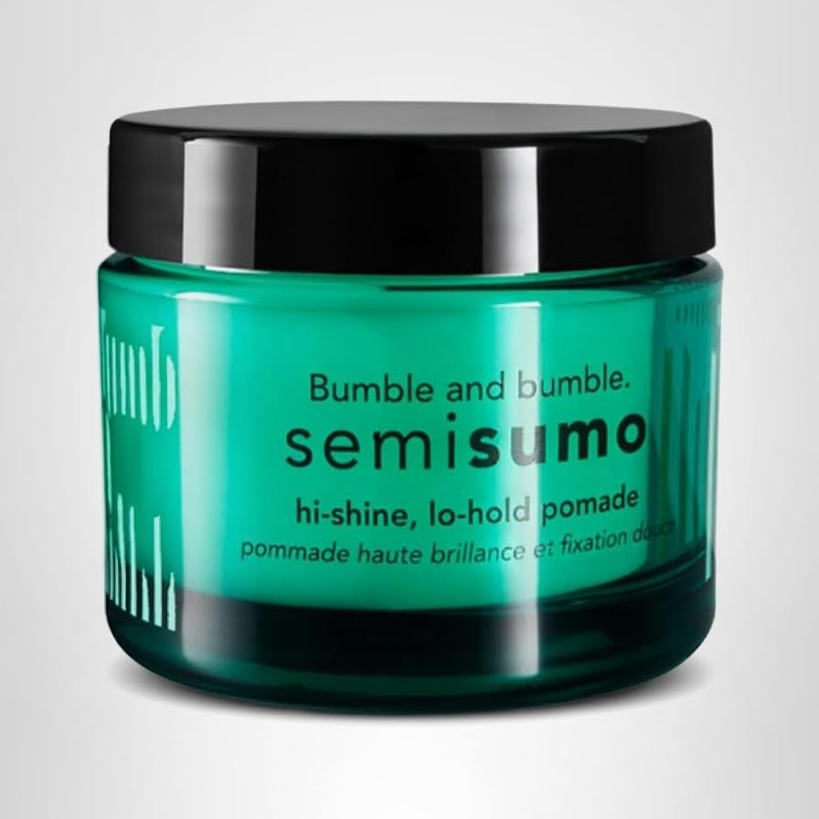 Bumble and bumble Semisumo Hi-Shine Hair Pomade jar showing the product label and packaging for sleek, shiny hair styling.