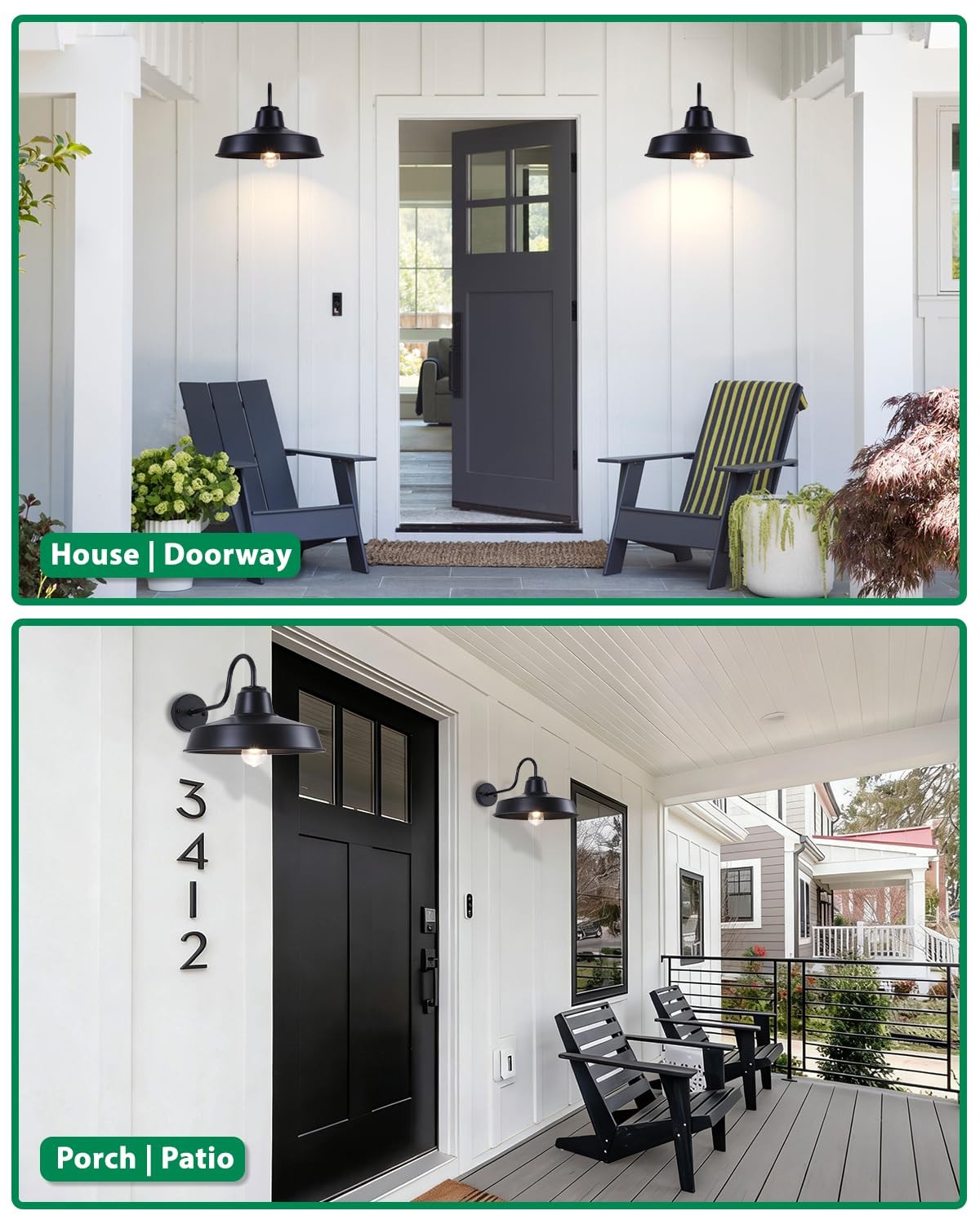 Pair of black farmhouse outdoor wall lights with gooseneck barn-style design from Mloukuku, ideal for exterior lighting.