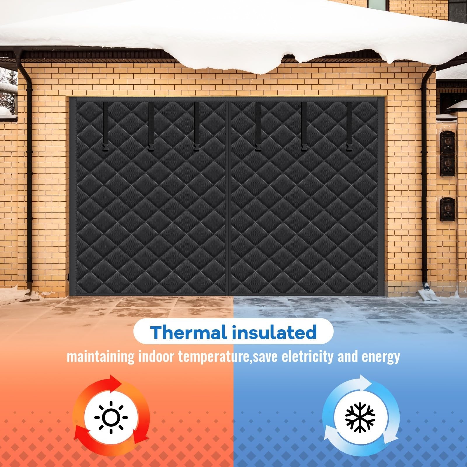 Tingjoo 8x7 ft garage door screen insulation kit with magnetic thermal insulation for garage doors, showing the insulated screen material.