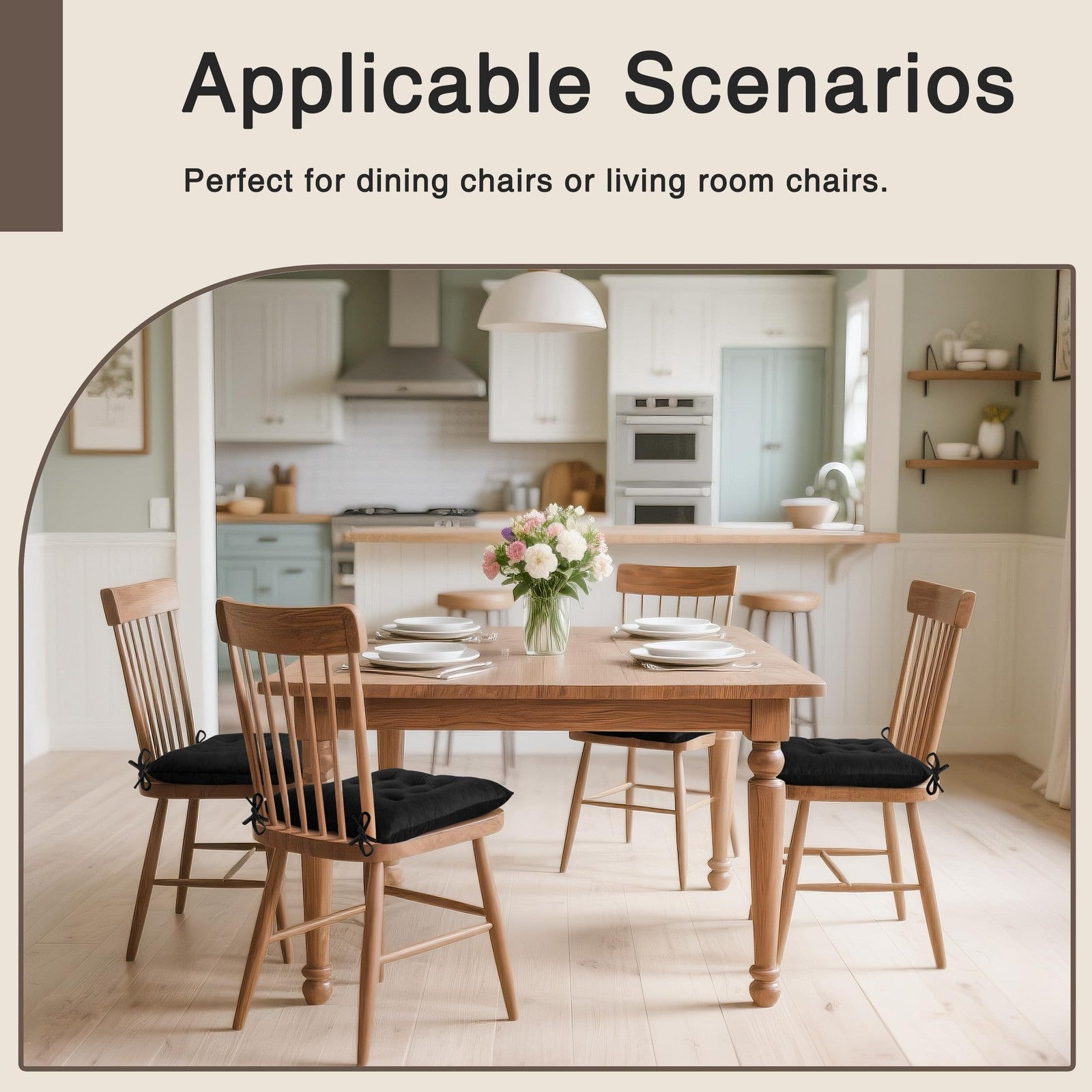 Set of four OVOV chair cushions with soft padding, designed for dining and kitchen chairs for added comfort.