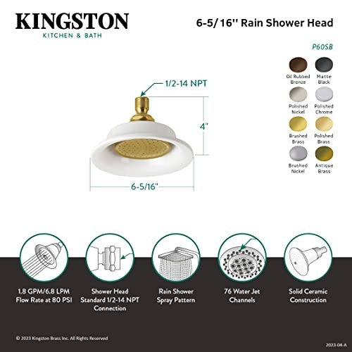 Kingston Brass Victorian P60SN round ceramic shower head with raindrop design, 6-5/16-inch diameter, in chrome finish.