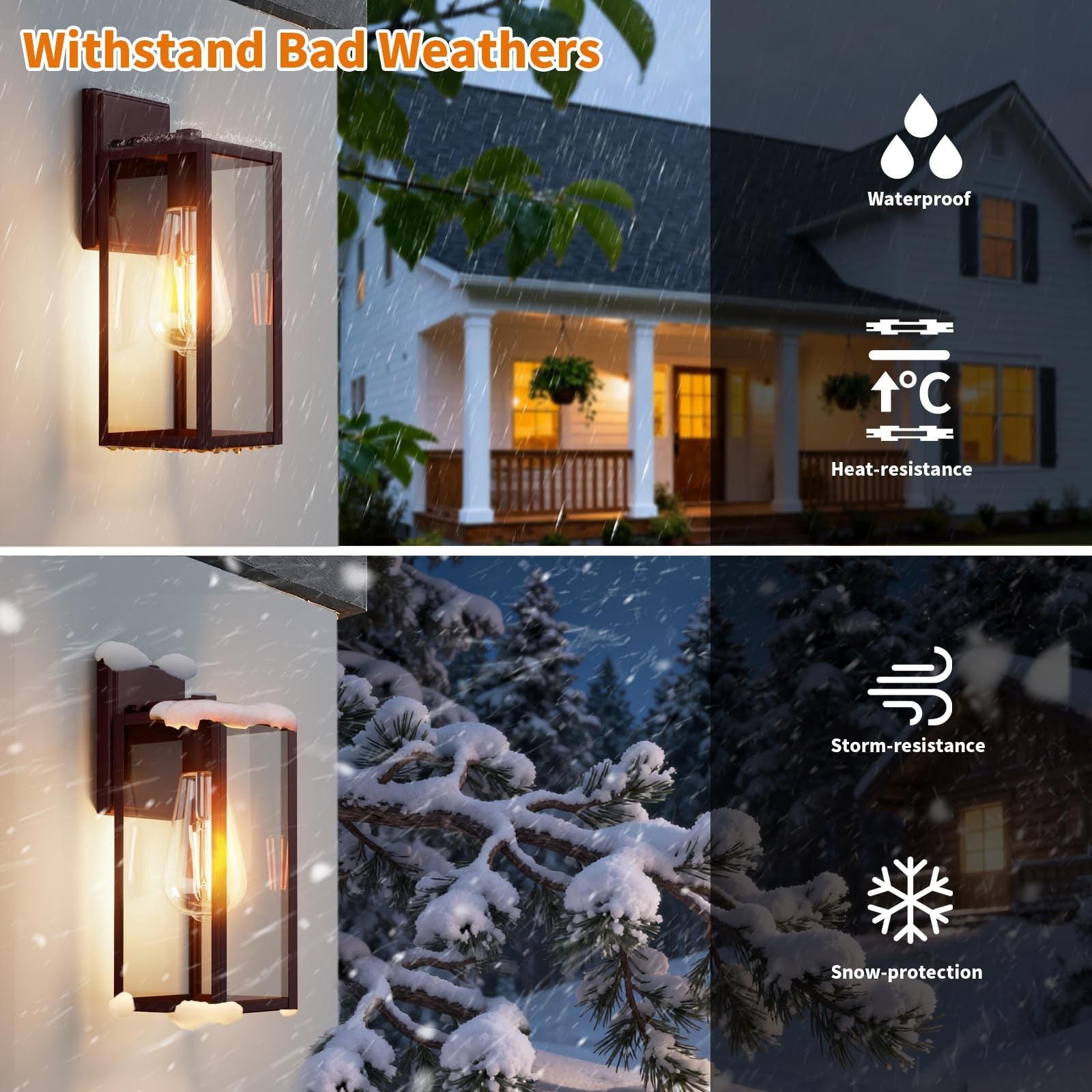 Two oil-rubbed bronze outdoor front porch lights by Fnyuslet mounted on a house exterior for outdoor lighting.