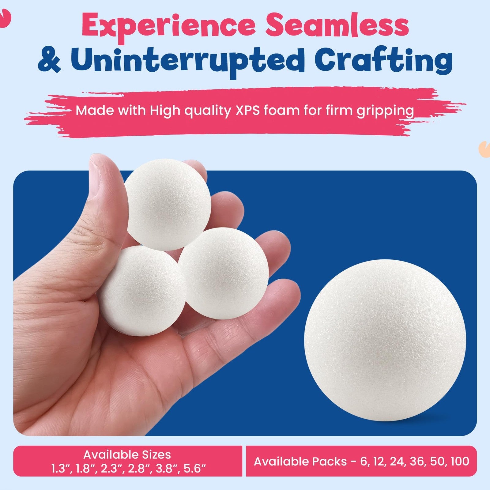 Hygloss white round foam balls for crafts, 3.8-inch diameter, ideal for arts and DIY projects, made of high-quality craft foam.