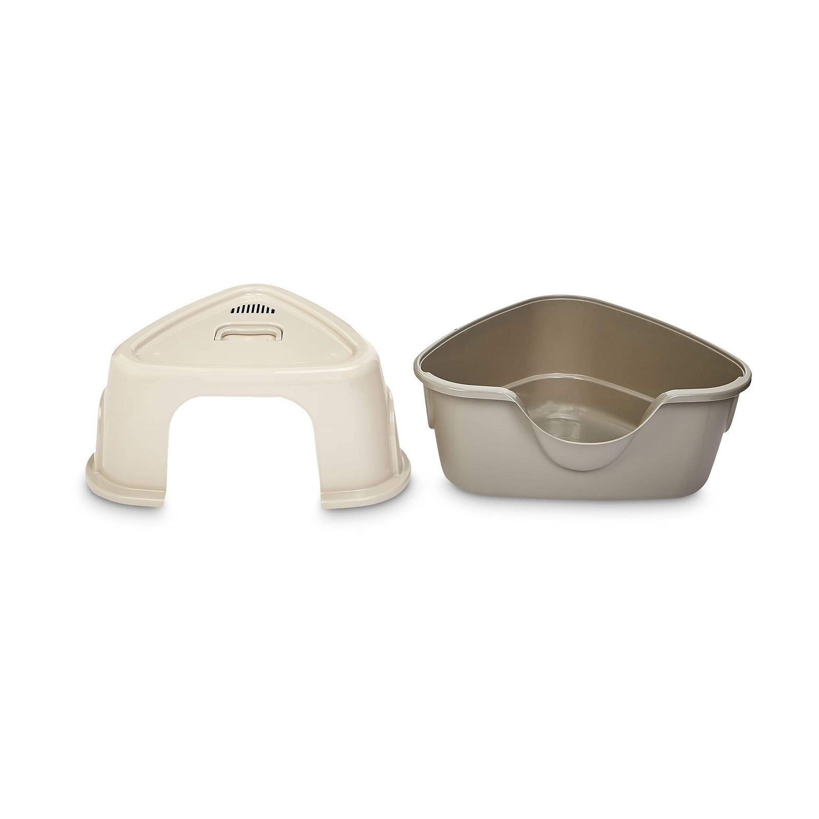 Amazon Basics charcoal cat litter box with lid, no-mess design, standard size, unisex, suitable for indoor use.