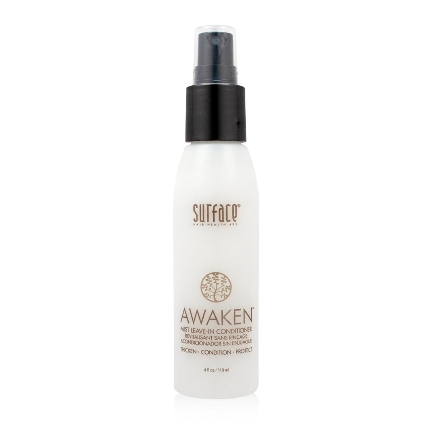 SURFACE Hair Awaken Mist leave-in conditioner and detangler spray on damp hair, adding volume and softness.