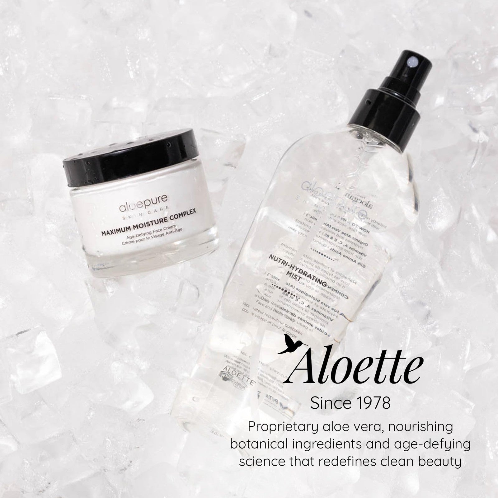Aloette Maximum Moisture anti-aging face cream jar with smooth cream inside, designed for reducing wrinkles and aging signs.