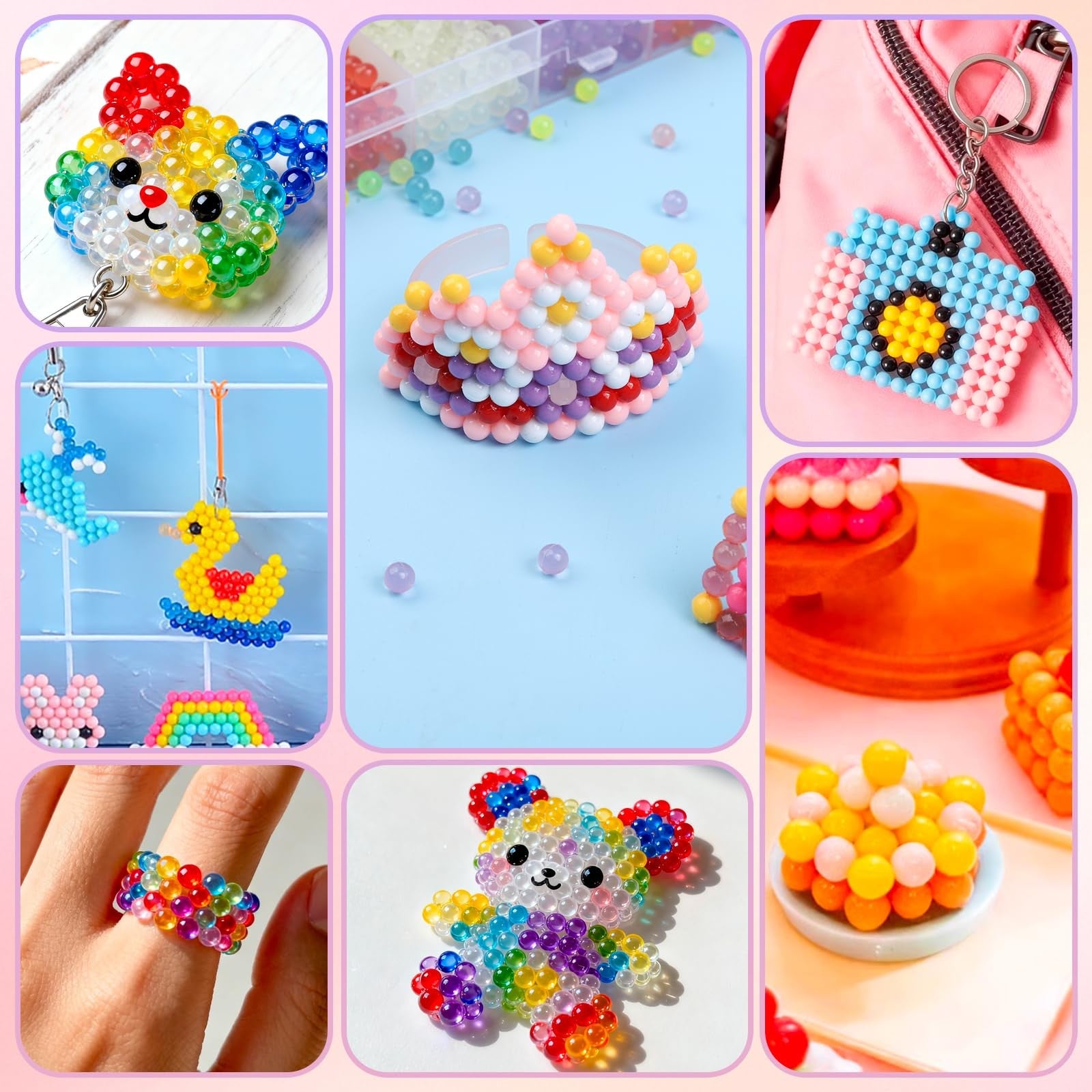 Liangding 9000 pcs non-iron fuse beads kit with 72 colors, 5mm spray-activated beads and pegboard for craft projects.