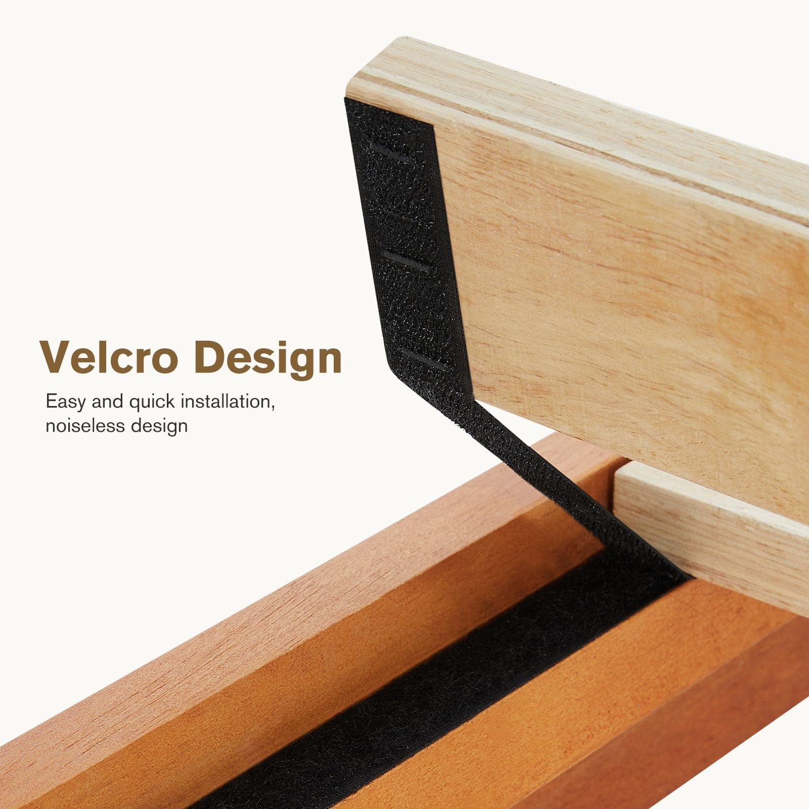 Sweetcrispy queen size solid wood bed frame with sturdy wood slat support and sleek design, shown from a front angle.
