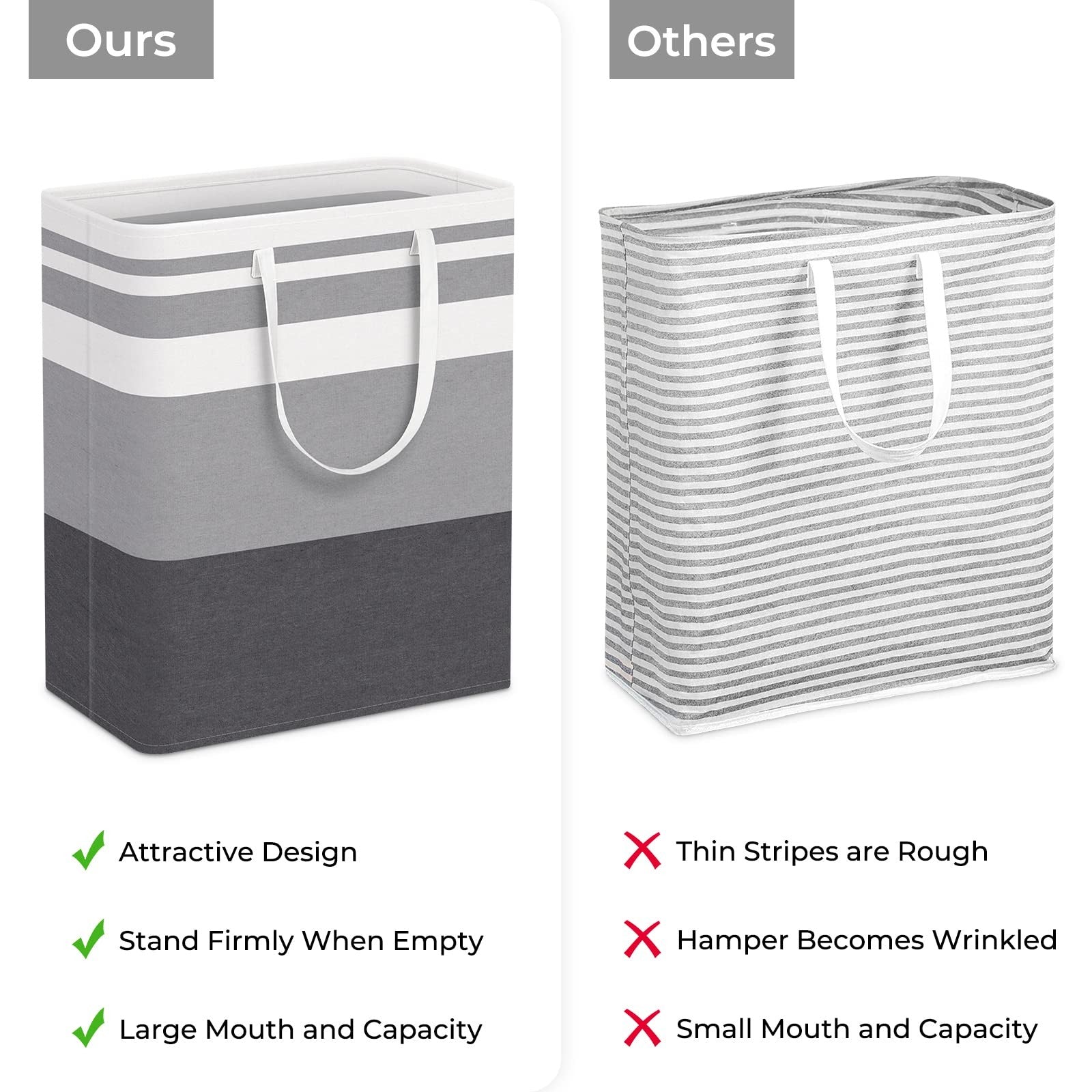 HomeHacks 4-pack large waterproof laundry baskets, freestanding laundry hampers with sturdy handles and breathable fabric.