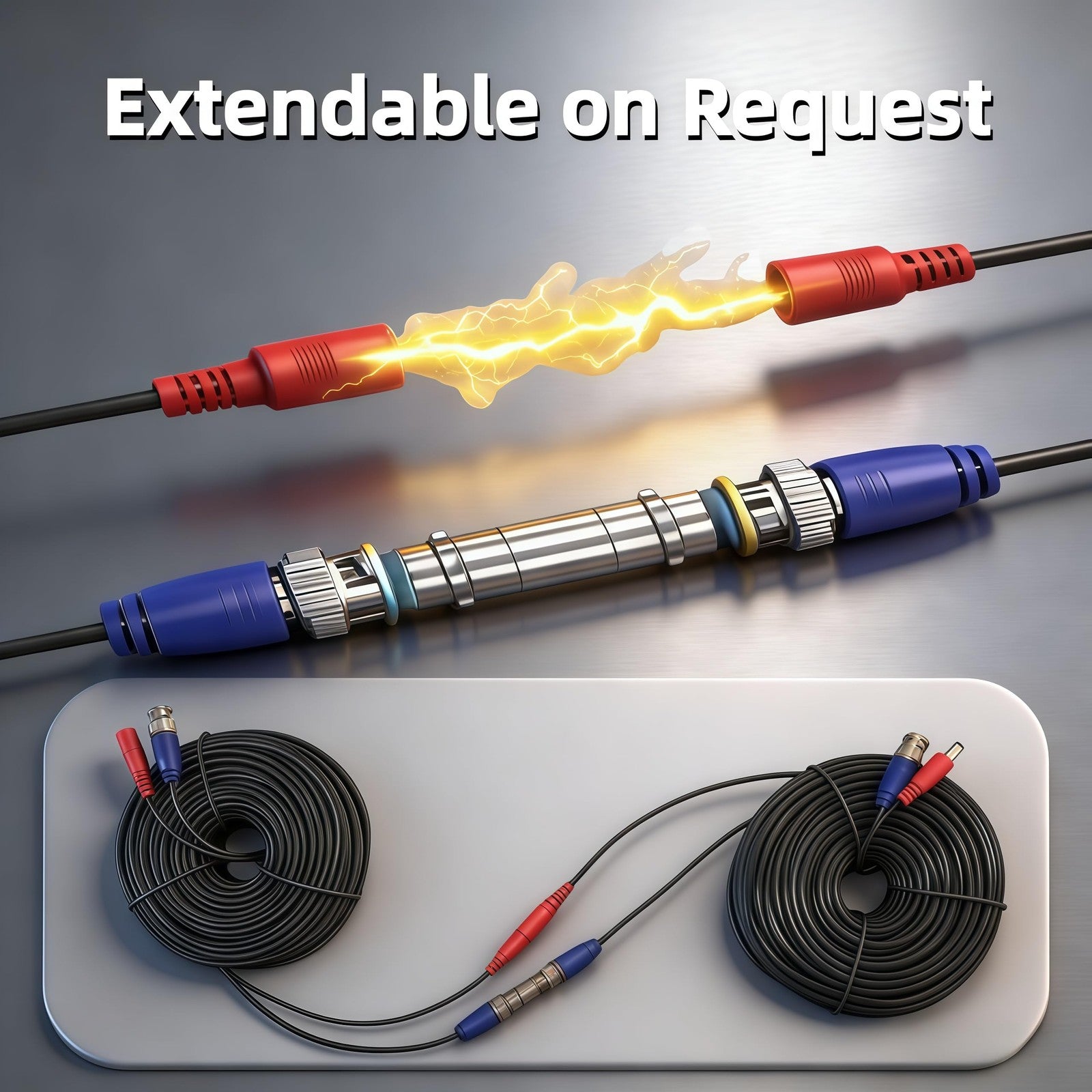 LETONDA BNC 50ft video power extension cable with 4mm thickened insulation for CCTV security cameras.