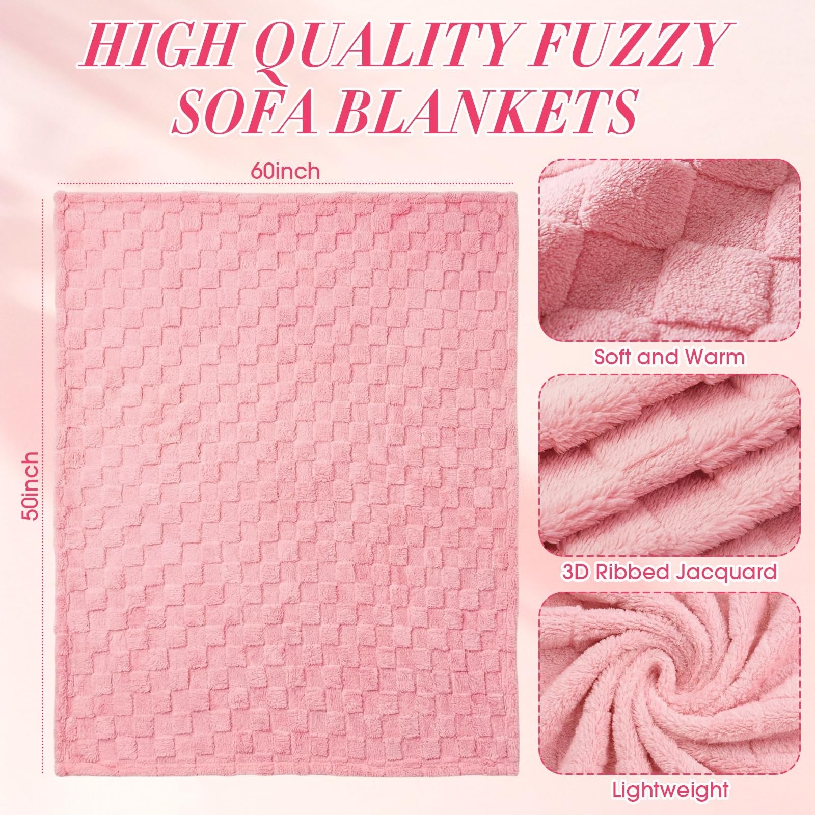 Buryeah 6-pack fleece throw blankets, 50x60 inches, soft checkered design, cozy 3D pattern in a bulk set.