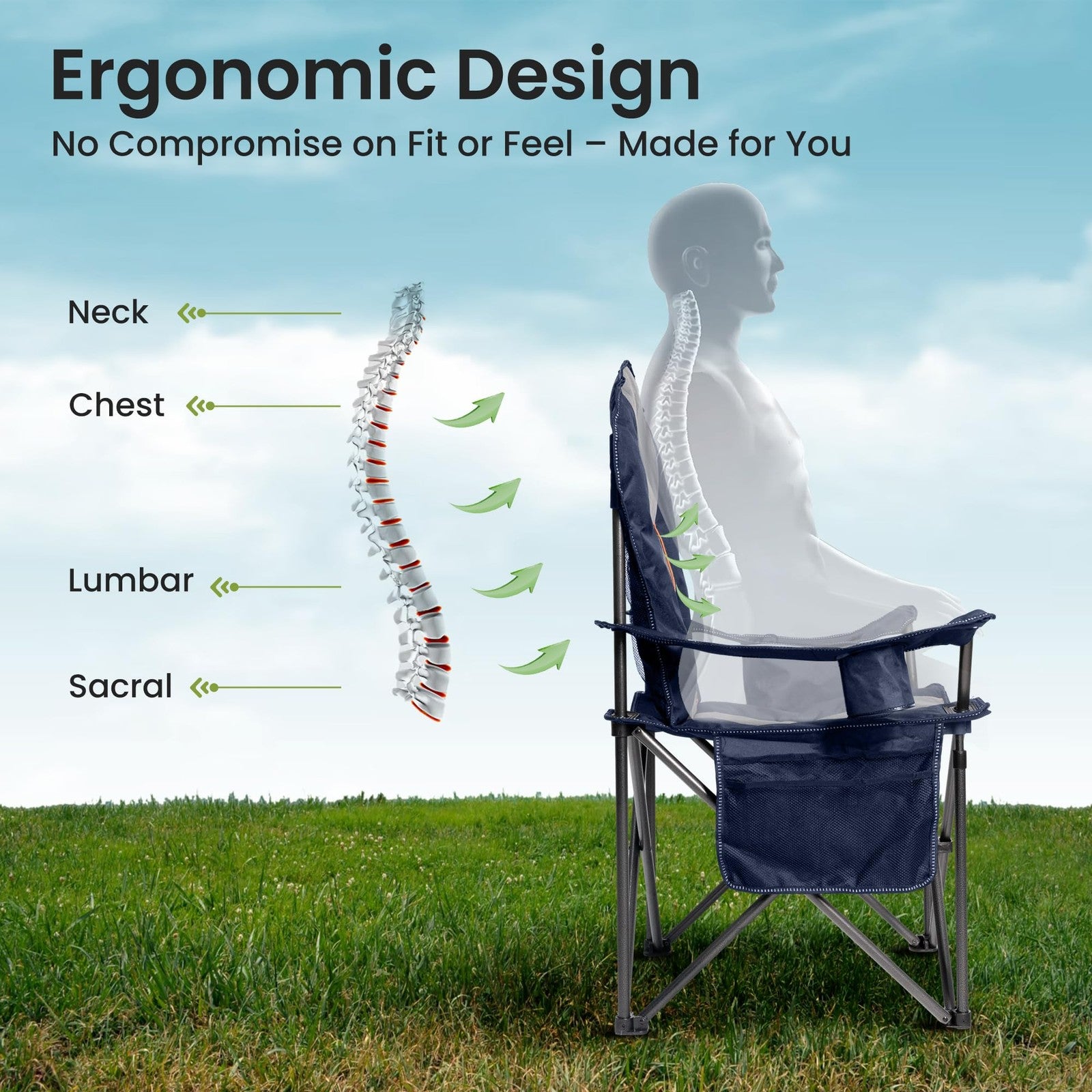 Foristrail oversized camping chair with heavy-duty frame, portable folding design, and built-in cup holder for outdoor use.
