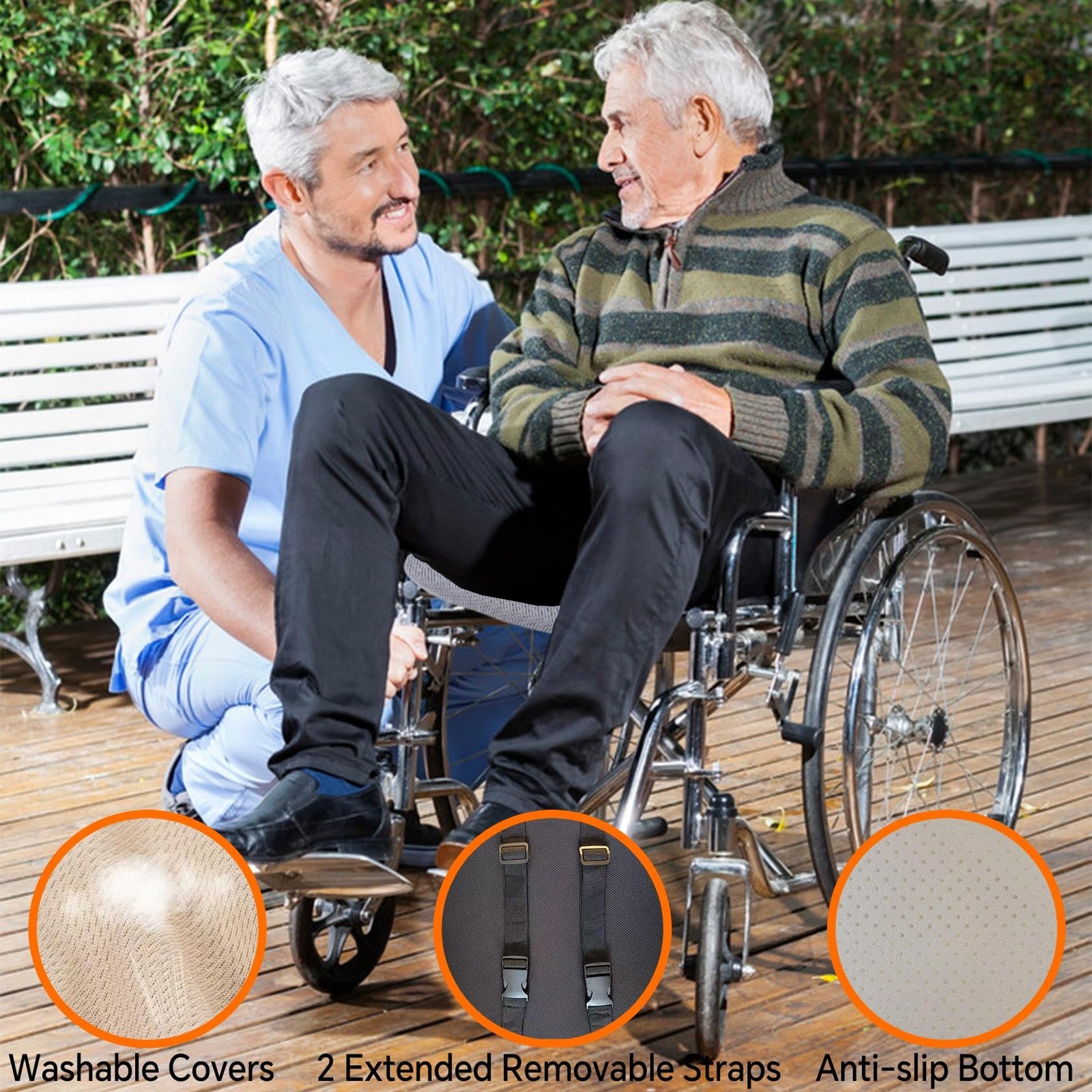WOWESOTICA wheelchair cushion with lumbar pillow set for adults, featuring ergonomic foam support and adjustable straps.