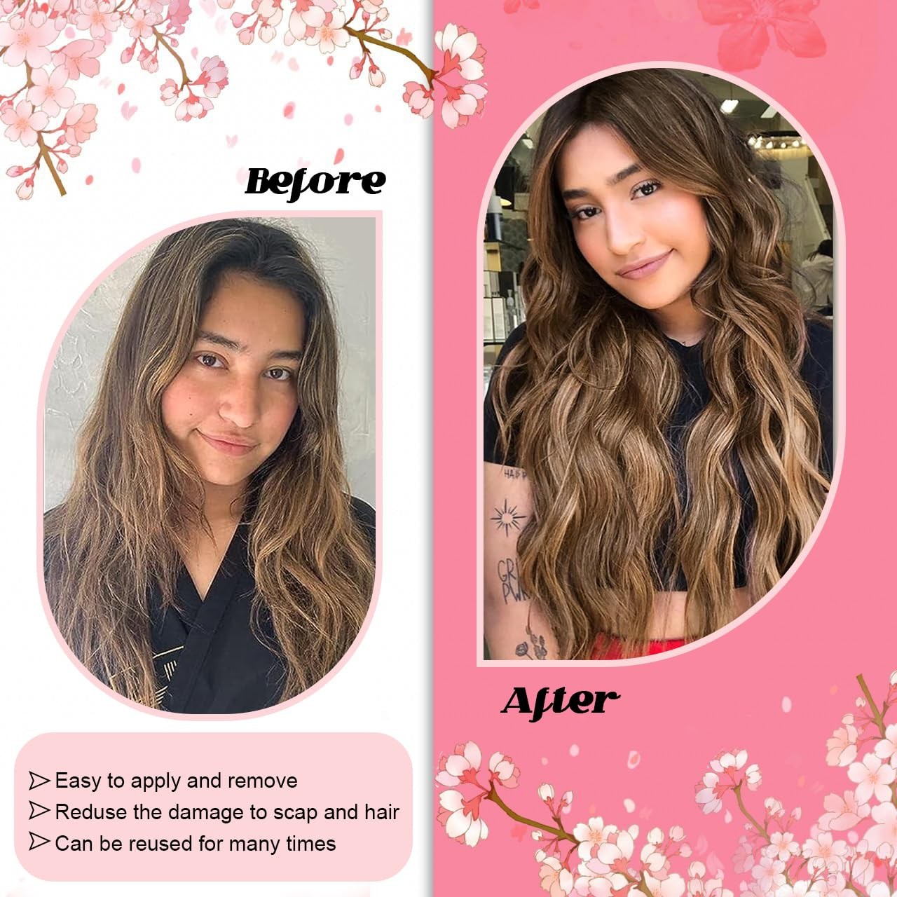 Blonde highlight KPVXXVE human hair I Tip extensions with brown hair, showing the seamless blend and natural texture.