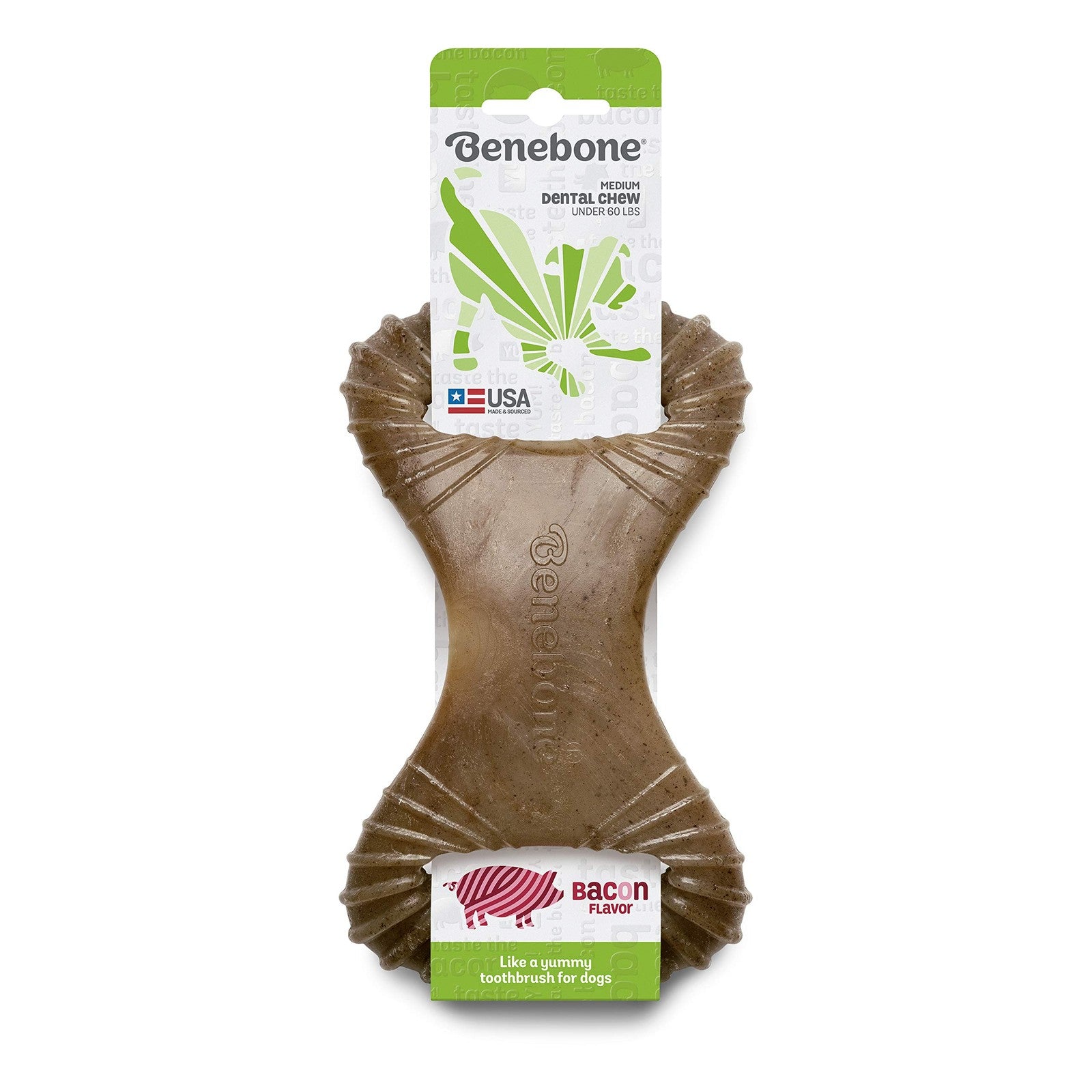 Benebone medium holiday dog chew toys for aggressive chewers, durable dental treats in festive packaging, suitable for medium-sized dogs.