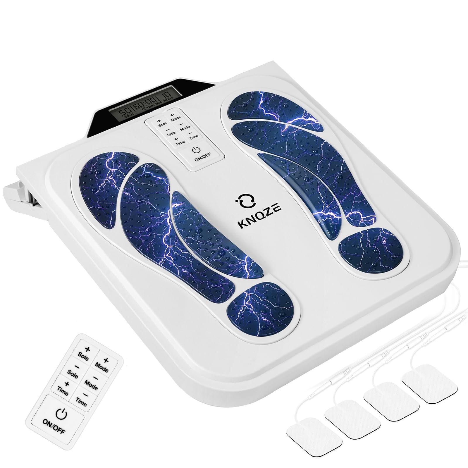KNQZE EMS foot massager with control panel for nerve stimulation and improved circulation, designed for neuropathy relief.