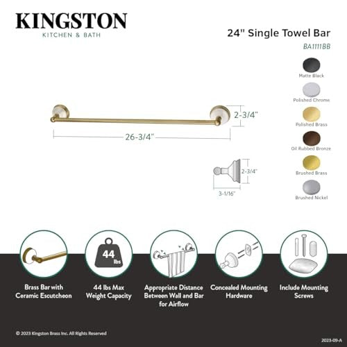 Kingston Brass Victorian 24-inch towel bar in oil rubbed bronze, showcasing a vintage-style bathroom fixture with curved design