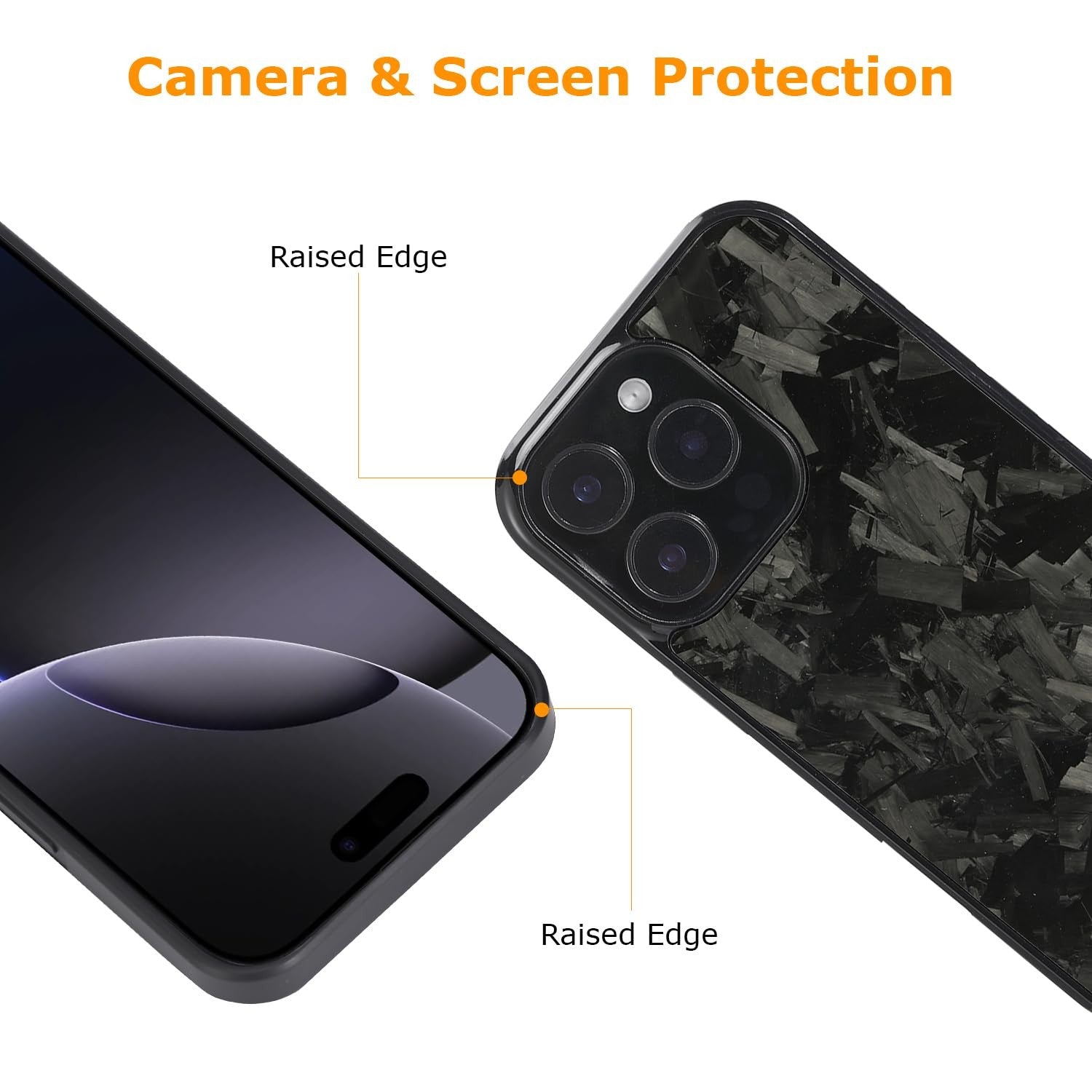 Molzar Grip Series iPhone 16 Pro case with forged carbon fiber design, showing the textured black exterior and precise cutouts.