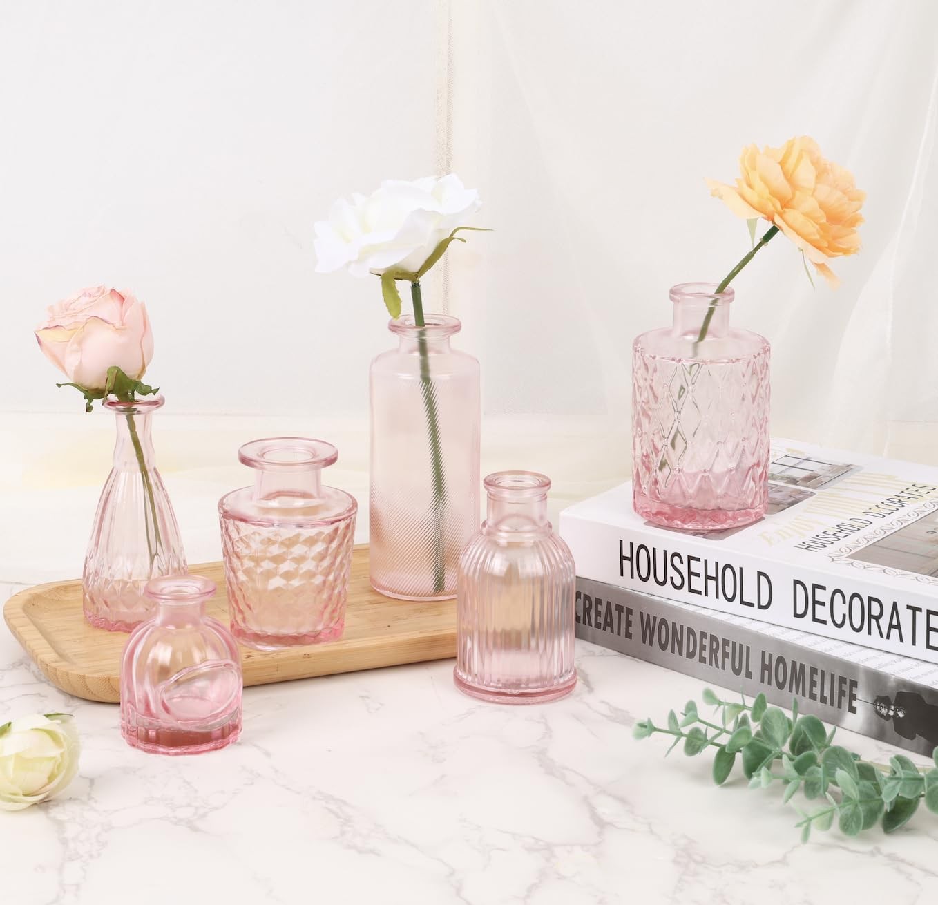 Set of 36 pink glass bud vases by Fixwal, small flower vases for centerpieces, perfect for mini floral arrangements.