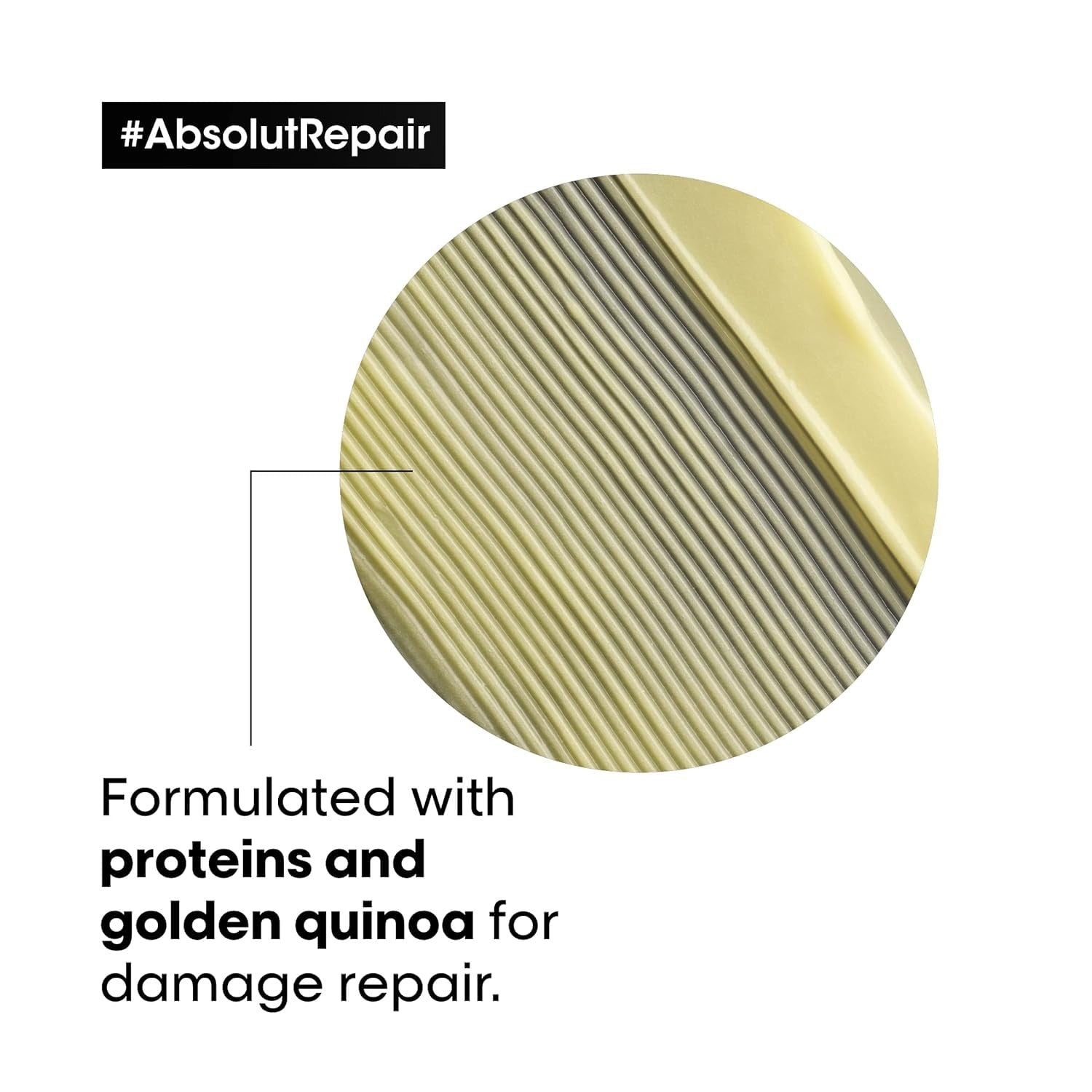 L'Oréal Professionnel Absolut Repair Golden Mask for damaged hair, creamy hair treatment in a jar with gold accents.