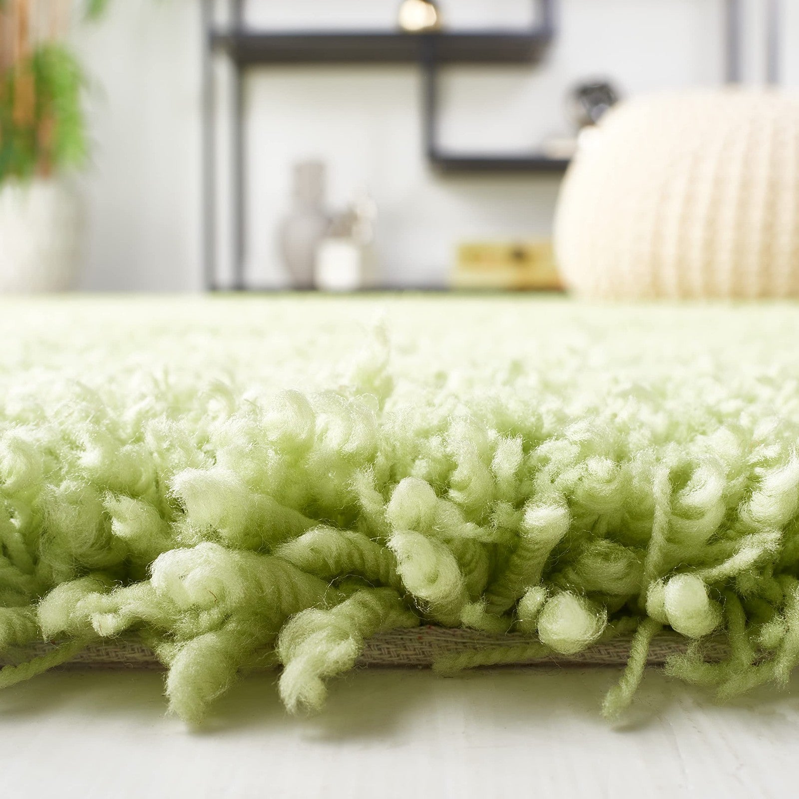 Safavieh Classic Shag Area Rug 5x8 in lime green with 1.75-inch thick, handmade, plush shag texture.