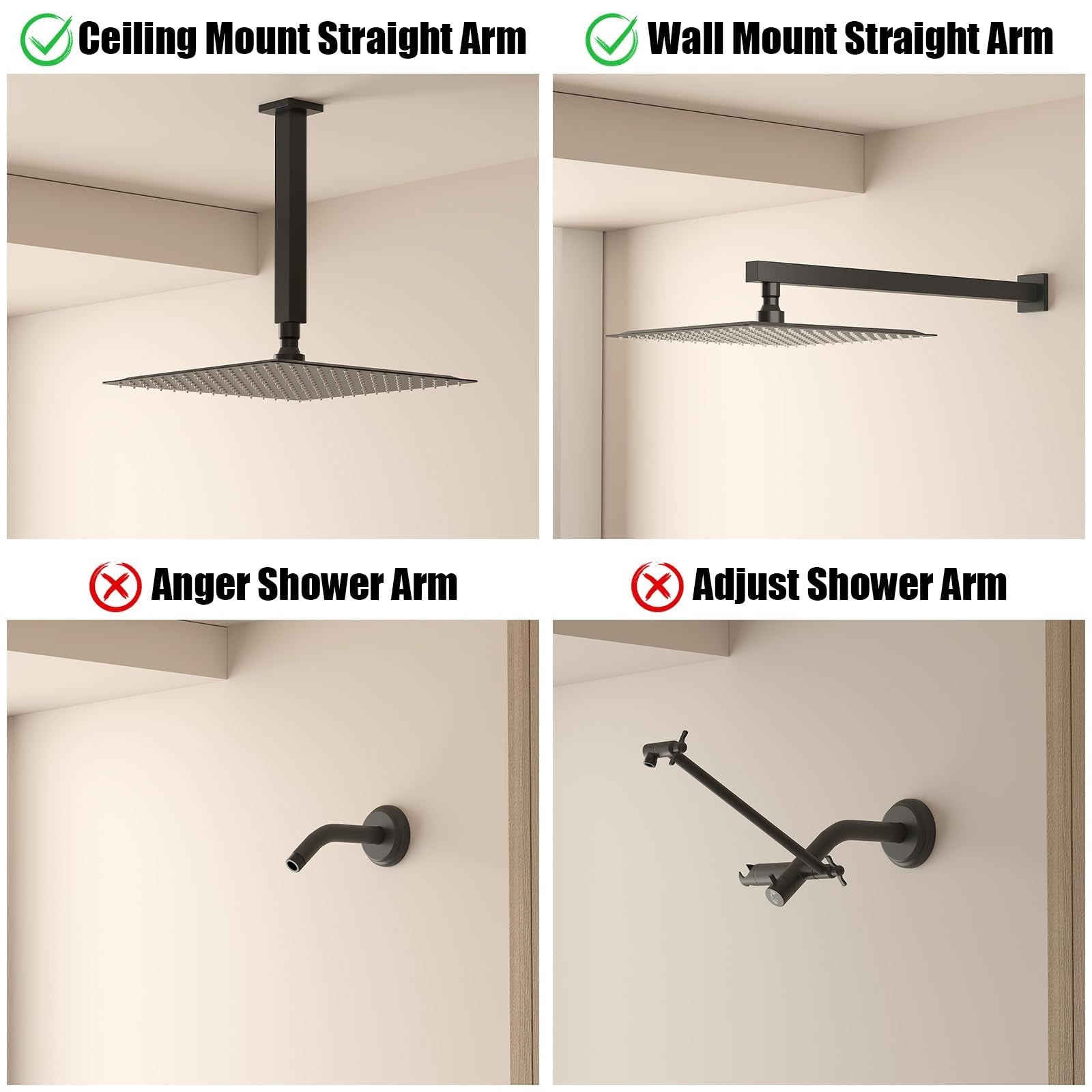 16-inch stainless steel rain shower head with square design, high pressure rainfall shower for luxurious bathroom experience