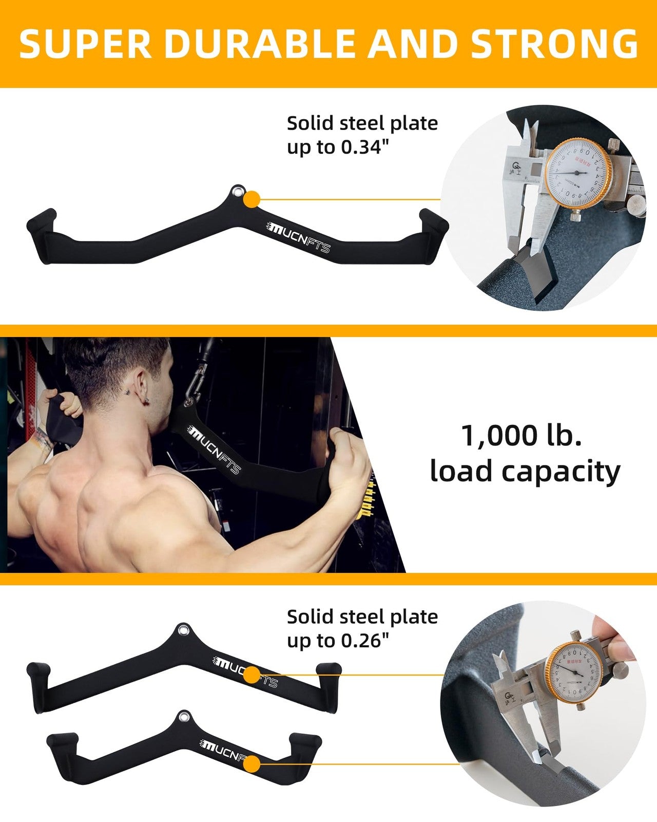 Mucnfts LAT Pulldown Attachments: Thick ergonomic back and tricep handle with cable bar for strength training exercises