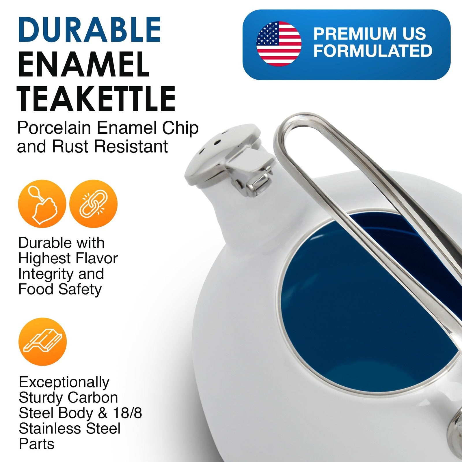 Chantal Classic Teakettle 1.8 QT with enamel on steel, 2-tone harmonica whistle, featuring a sleek, modern design.