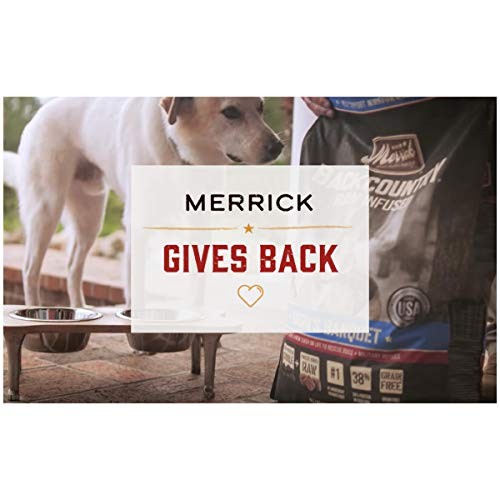 Canned Merrick Grain-Free Dog Food with soft, healthy, natural ingredients in a convenient wet food can for dogs.