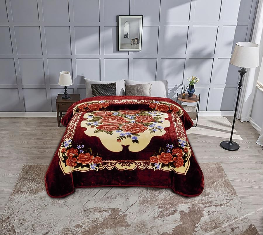 Chezmoi Collection heavy single ply 9 lb Korean-style faux mink blanket, showing soft, plush reversible fabric in neutral tones.