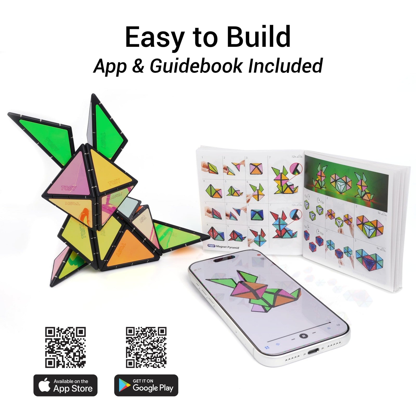 TOSY Magnet Pyramid Stone cube with magnetic surfaces, capable of transforming into various shapes like bunny and egg.