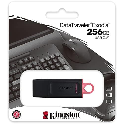 Kingston DataTraveler Exodia 256GB USB 3.2 flash drive in black, showing the compact design and Kingston branding.