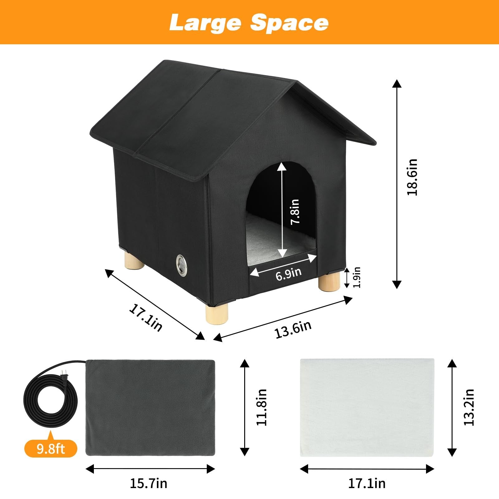 Rypet heated outdoor cat house with waterproof and insulated design, elevated shelter for winter outdoor feline comfort
