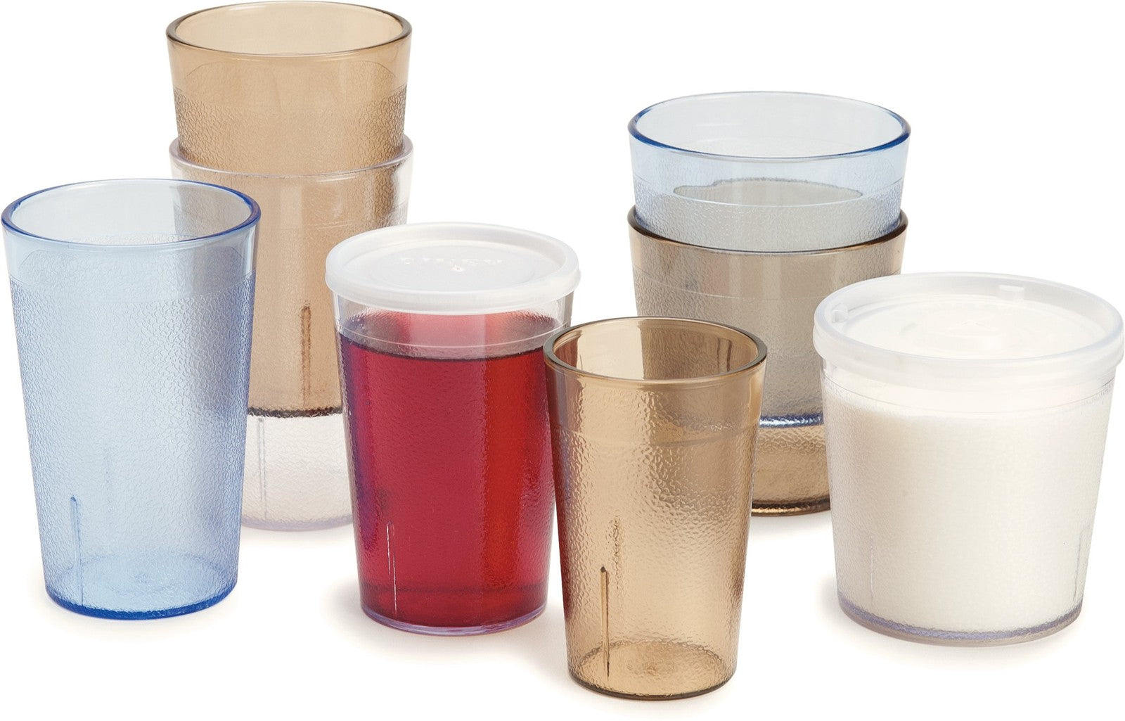 Set of 24 clear plastic tumblers by Carlisle FoodService Products, 9.5-ounce capacity, suitable for drinks and catering.