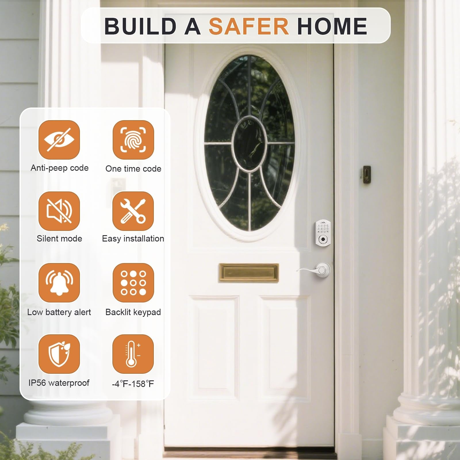 Probrico smart door lock with satin nickel finish, keypad entry system, keyless door lock for enhanced security and convenience.