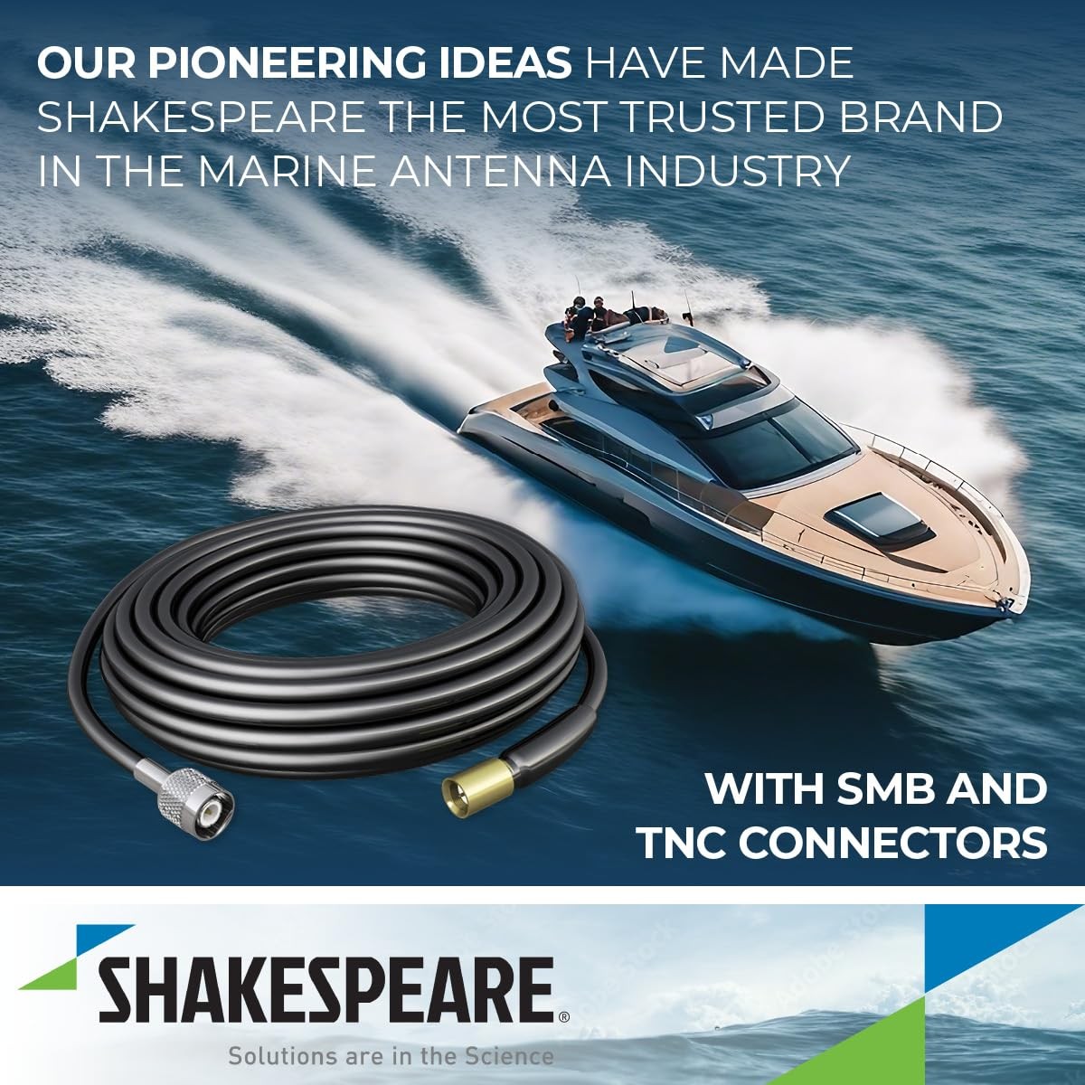 Shakespeare RG-58 replacement cable, 50-foot length, coiled coaxial cable for radio and antenna connections.
