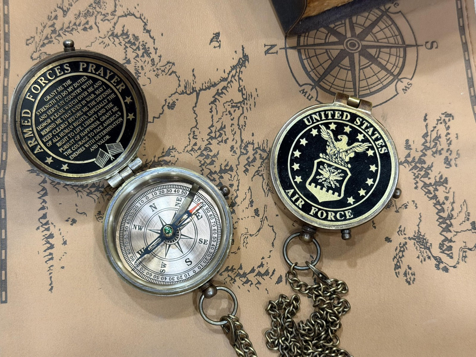 Leather U.S. Air Force compass case by WOANIN, featuring military-style design, ideal for men and women.