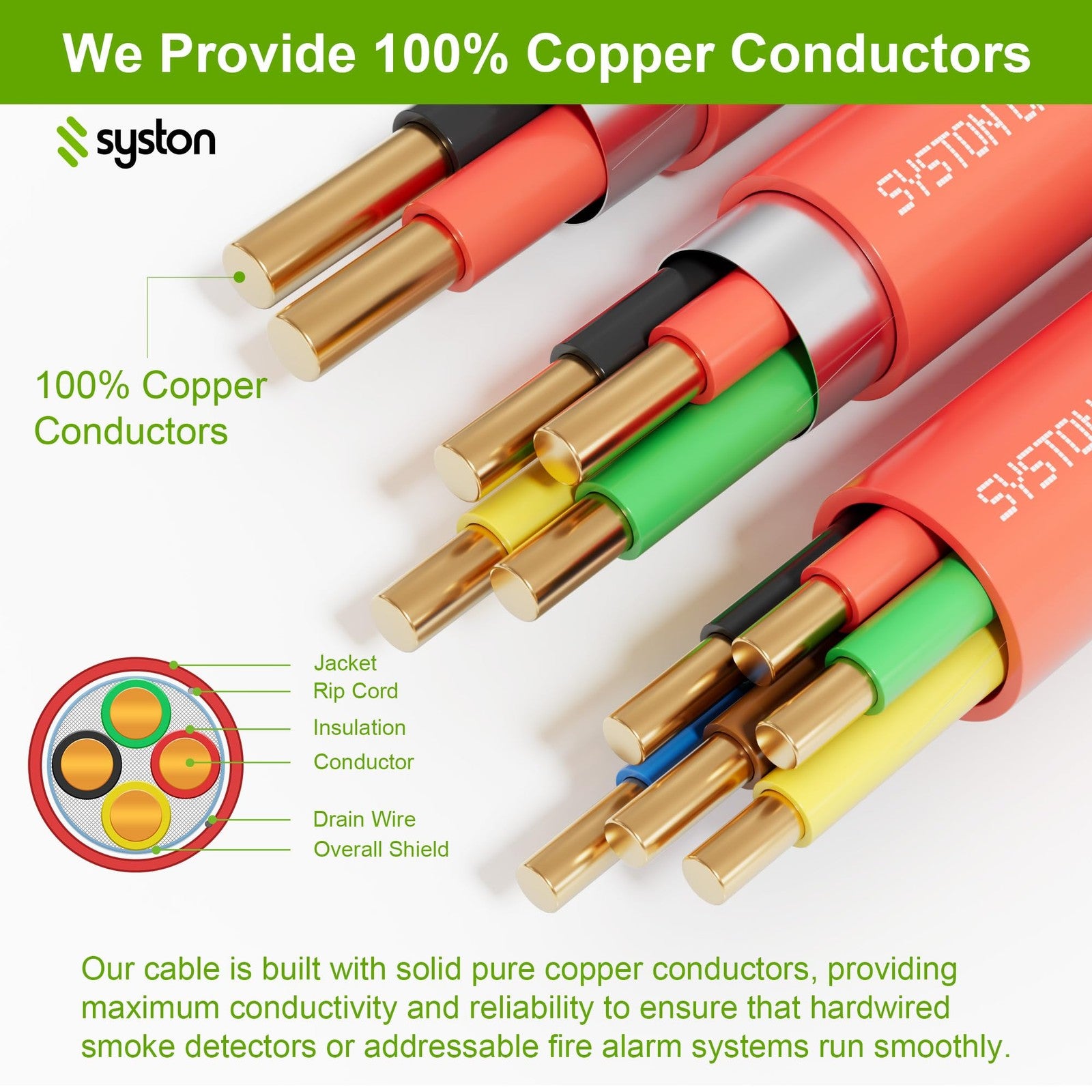 Syston Fire Alarm Cable Security Burglar Station Wire 16/2 solid copper, 1000 ft roll, suitable for fire alarm and security systems.