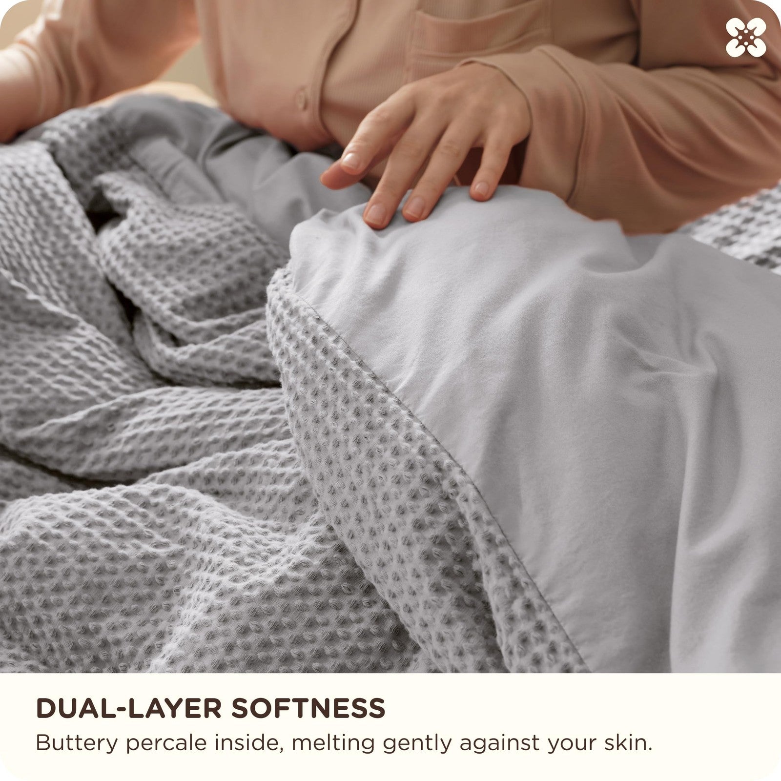 Bedsure queen cotton duvet cover in grey with a waffle weave texture, showcasing the soft, breathable fabric and stylish design.