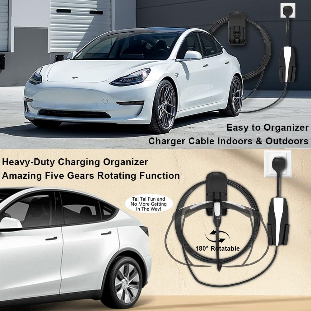 westsaim Tesla Charger Holder Wall Mount with swivel feature, designed to hold and organize Tesla charging cables securely.
