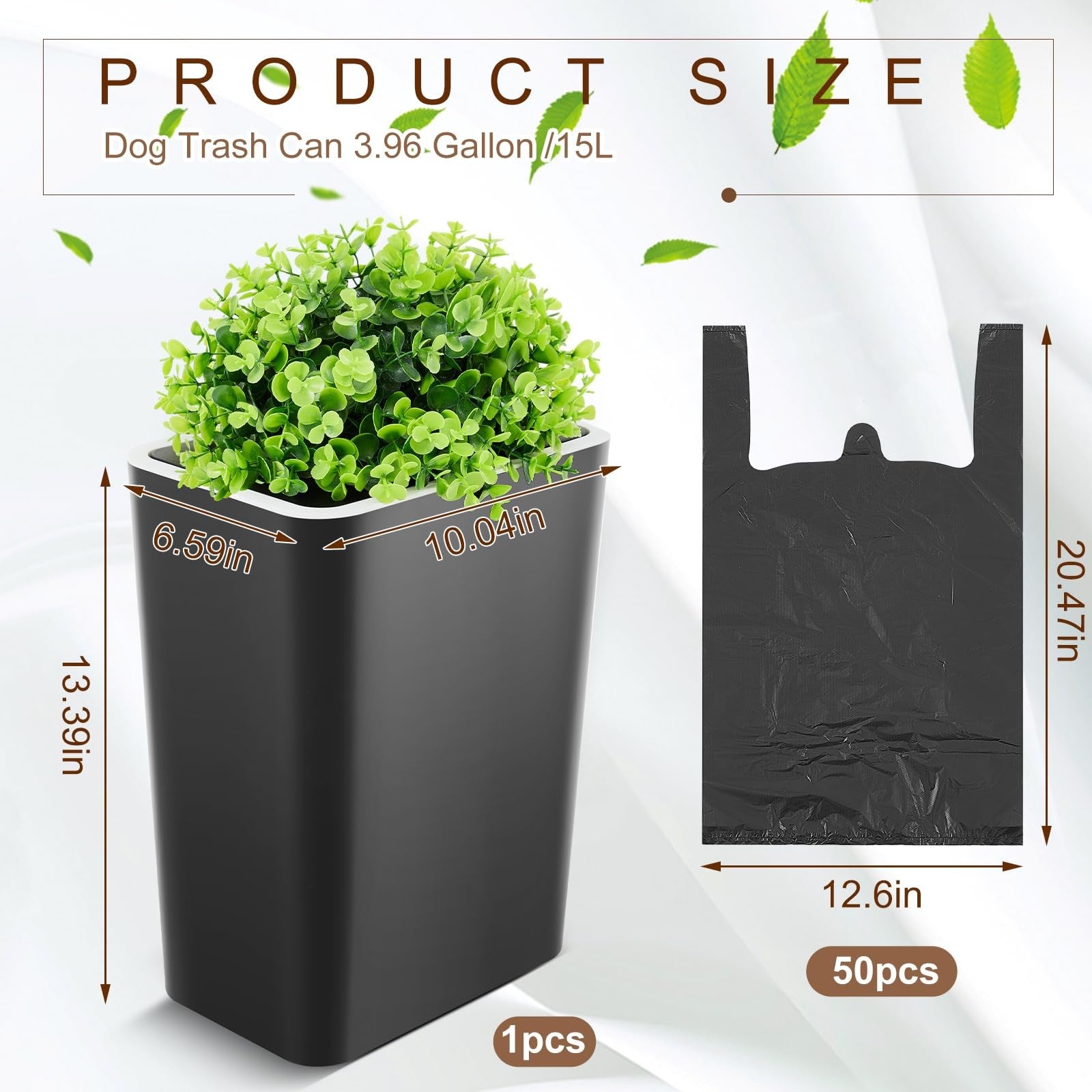 Jingmore outdoor dog poop trash can with 3.96-gallon capacity, plant-style design for convenient pet waste disposal.