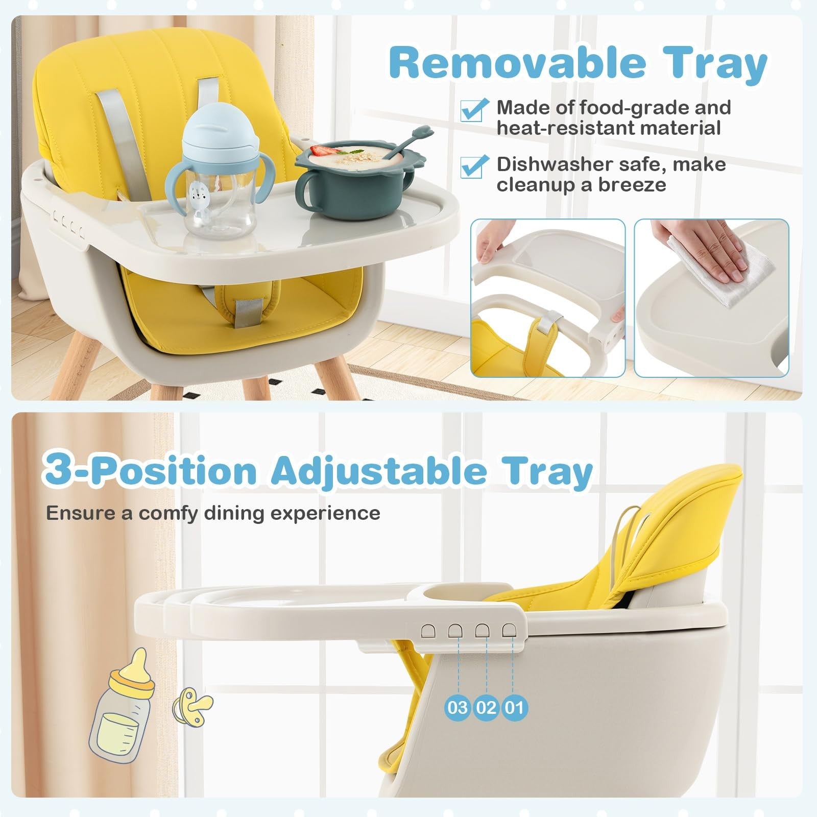 Honey Joy 3-in-1 wooden high chair and booster seat for toddlers, featuring a sturdy design for eating and growing.