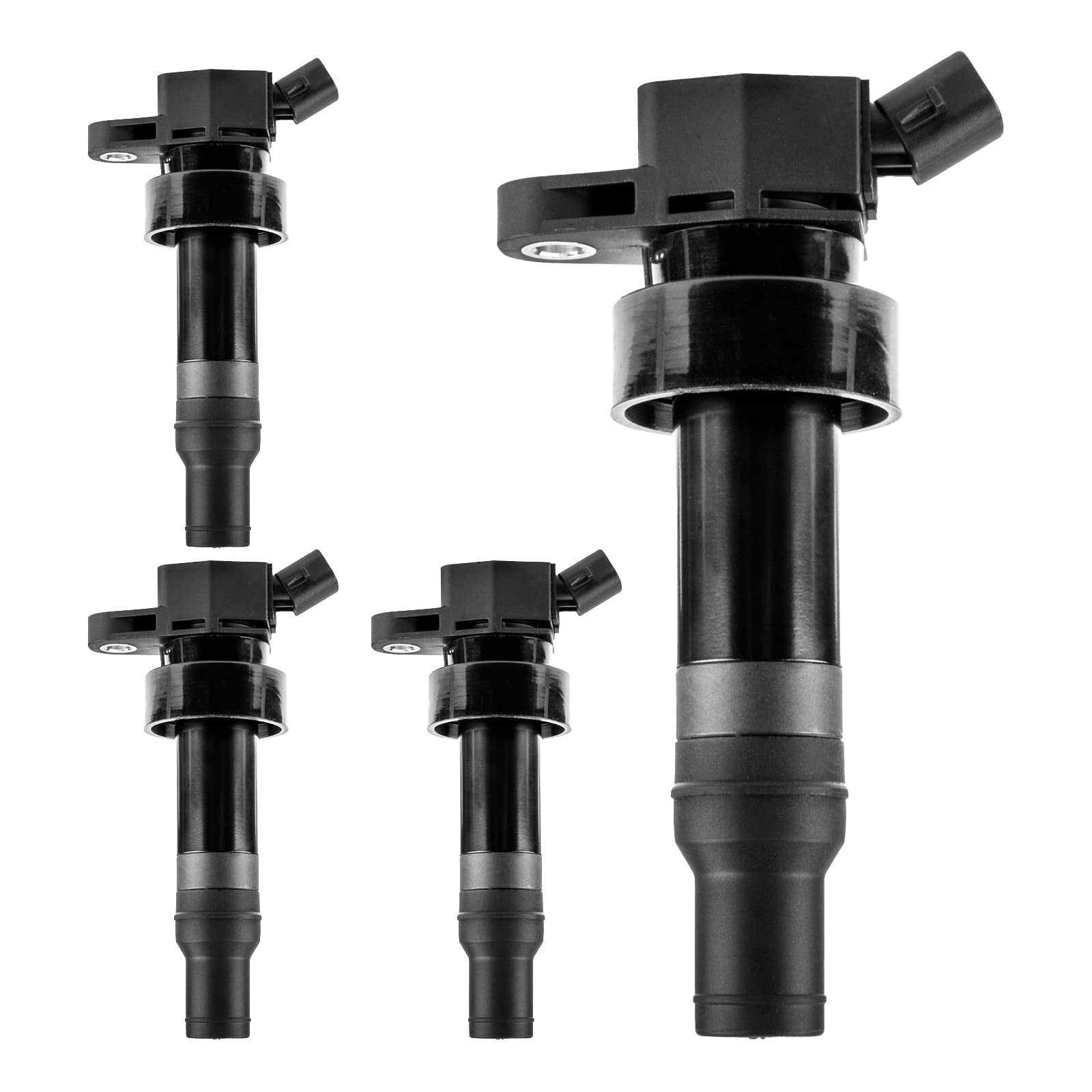 Torchbeam 4x UF652 ignition coils for Hyundai Accent, Veloster, Kia Rio, and Soul 1.6L engine, shown in the image.