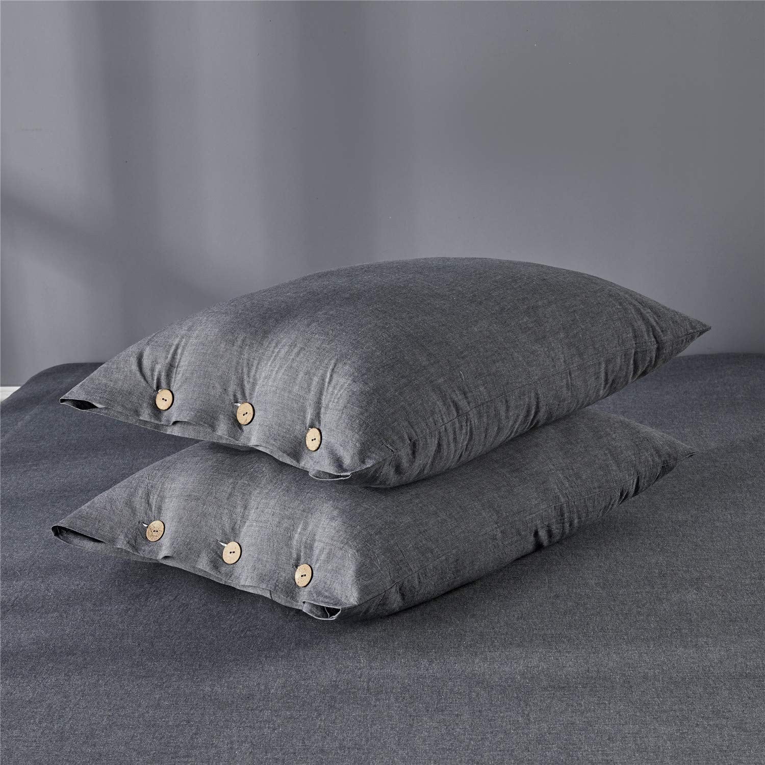 Jellymoni queen size black cotton duvet cover with button closure, soft and comfortable comforter cover for bed bedding.